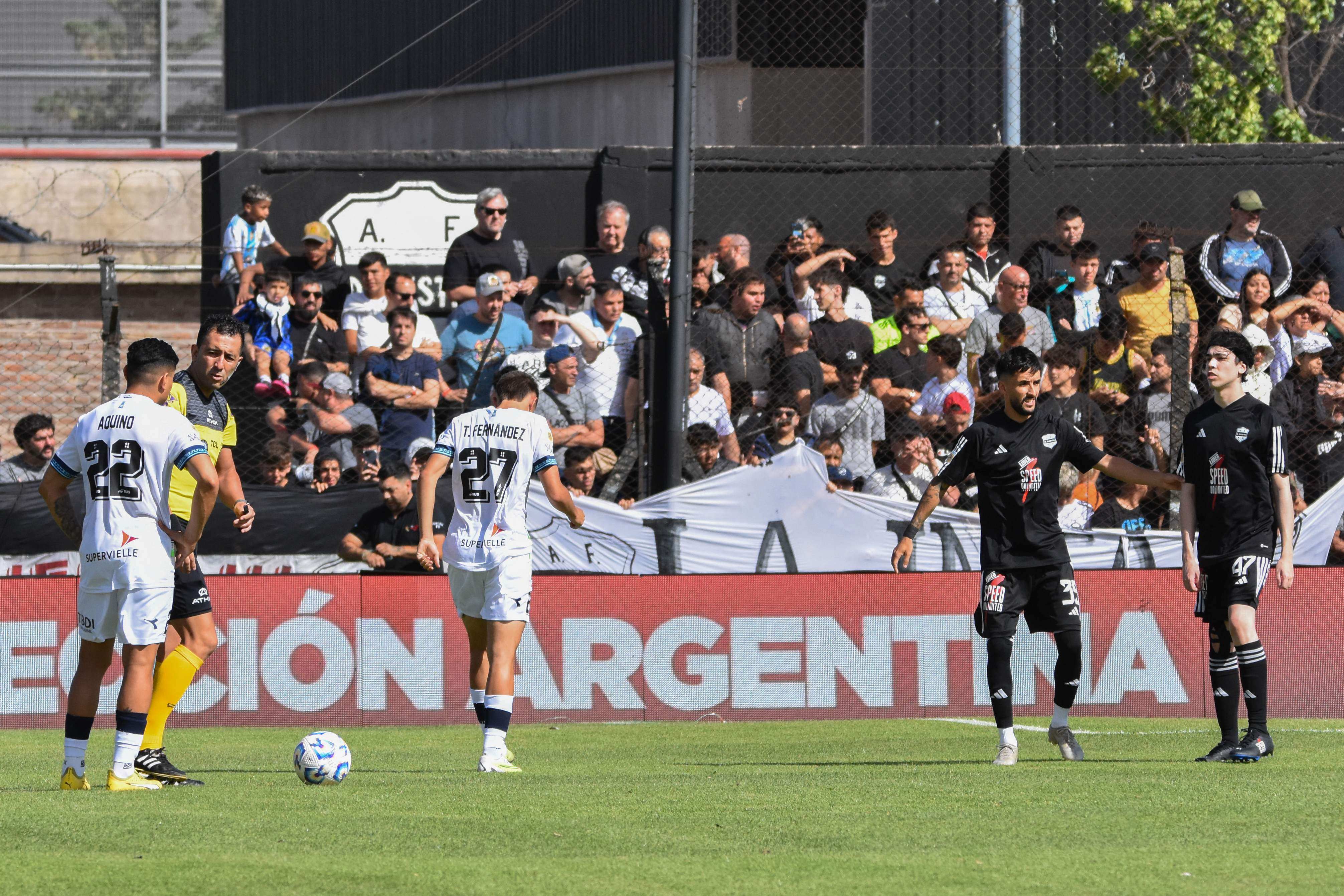 A picture released by Deportivo Riestra shows Ivan Buhajeruk (right) playing against Velez Sarsfield at the Guillermo Laza stadium in Buenos Aires on November 11. Photo: AFP