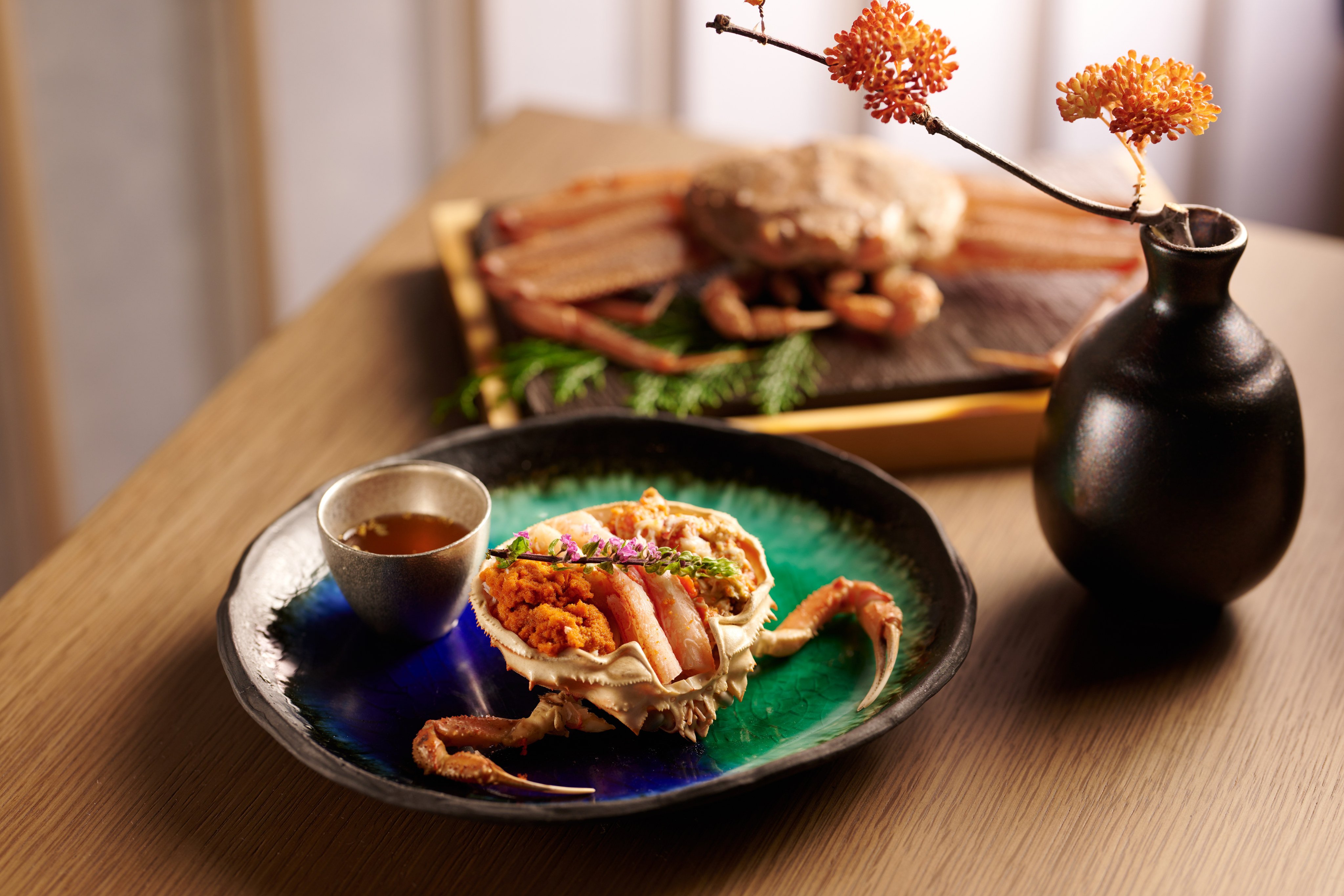 A whole Kobako crab as part of the eight-course Take Kaiseki Set at Minato. Photo: Minato