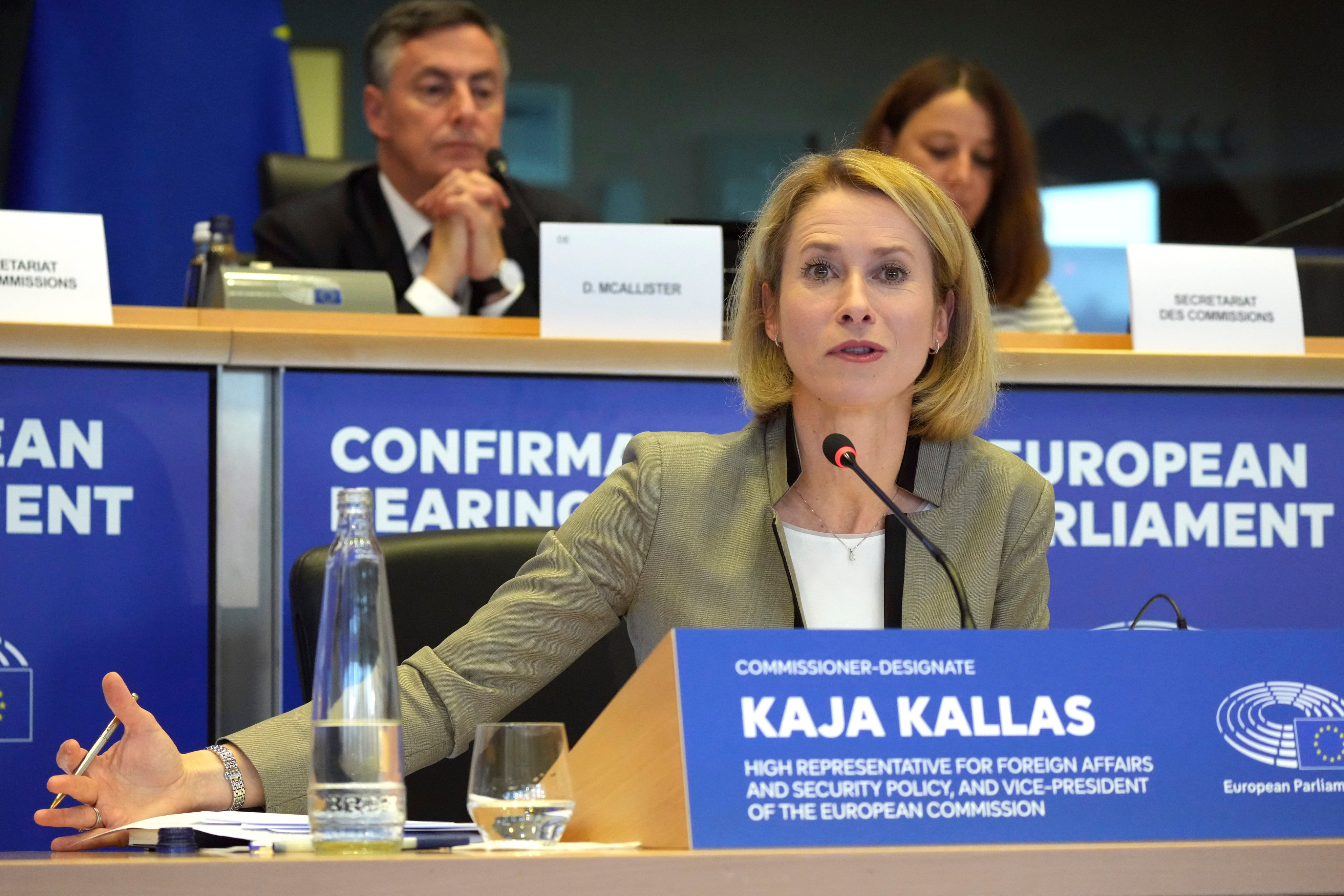 Kaja Kallas, nominee for the post of the European Union High Representative and Vice-President for Foreign Affairs and Security Policy, during her hearing at the European Parliament in Brussels on Tuesday. Photo: AP