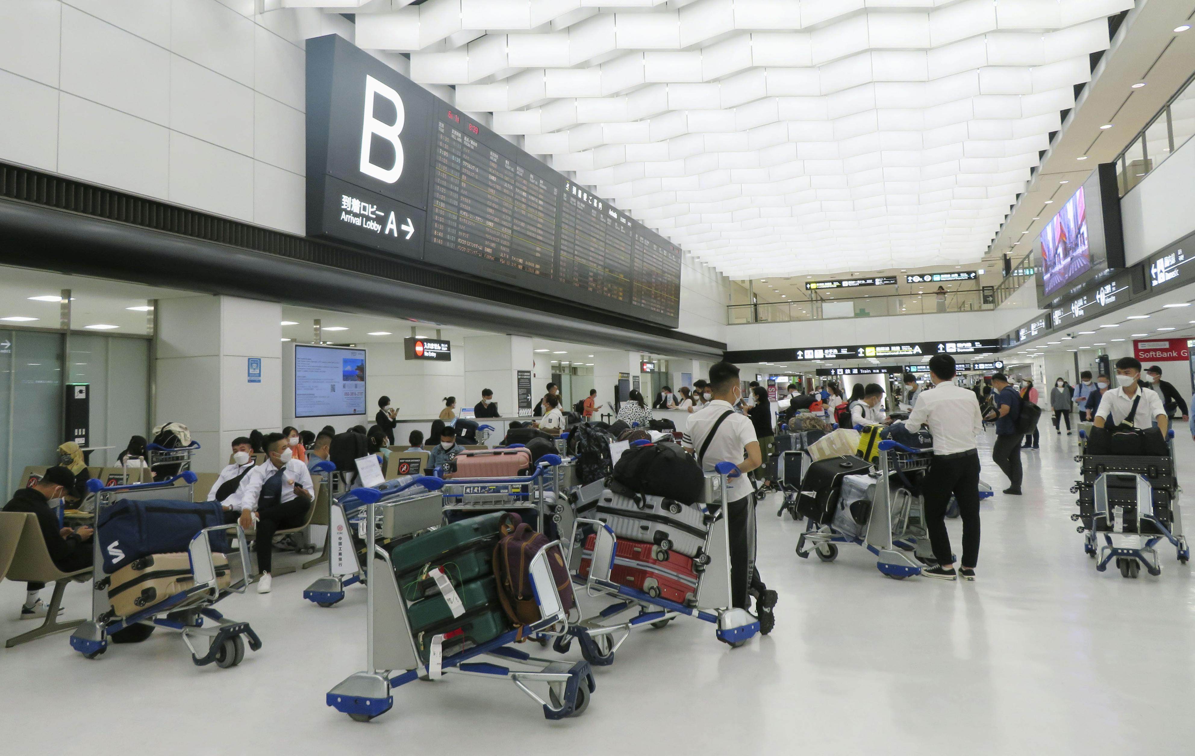 An arrival lobby for international flights at Narita airport in Chiba prefecture, near Tokyo. Photo: Kyodo