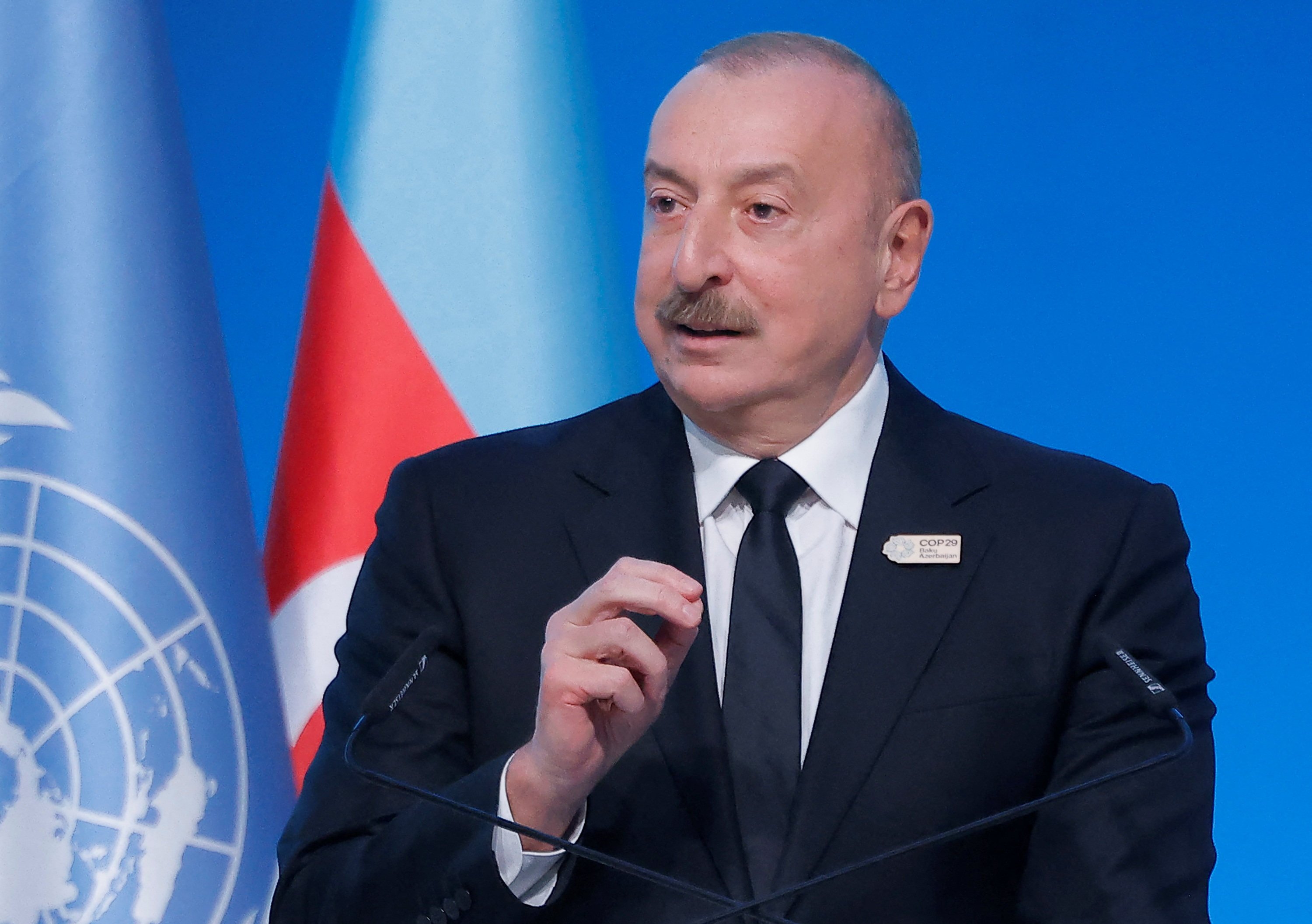 President of Azerbaijan Ilham Aliyev speaks at the opening ceremony of the United Nations climate change conference Cop9 in Baku, Azerbaijan on Tuesday. Photo: Reuters