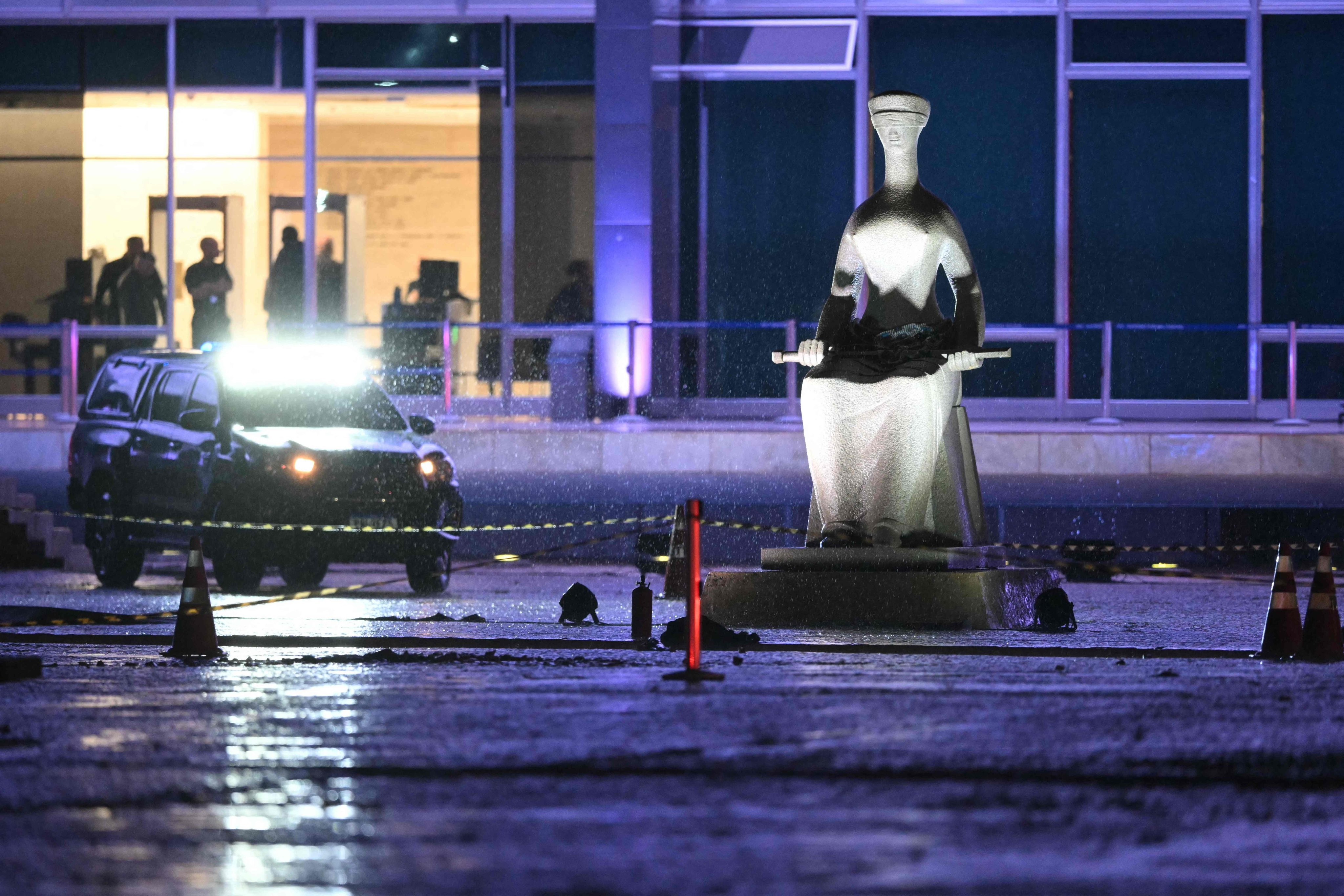 The scene where a man died after an explosion in front of Brazil’s Supreme Federal Court. Photo: AFP