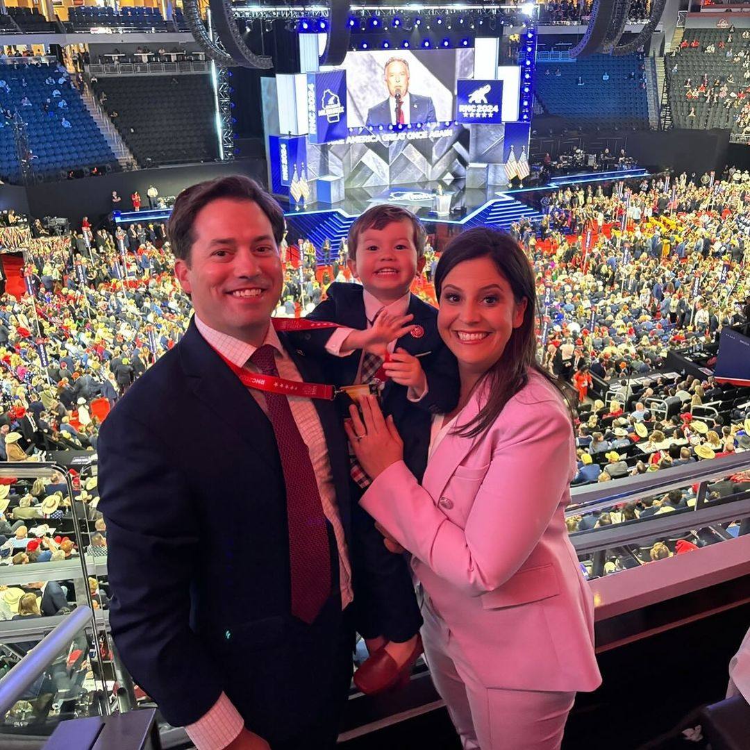 Donald Trump’s new UN ambassador Elise Stefanik with her husband, Matt Manda and their son, Samuel, at the 2024 Republican National Convention earlier this year. Photo: @mandamatthew/Instagram