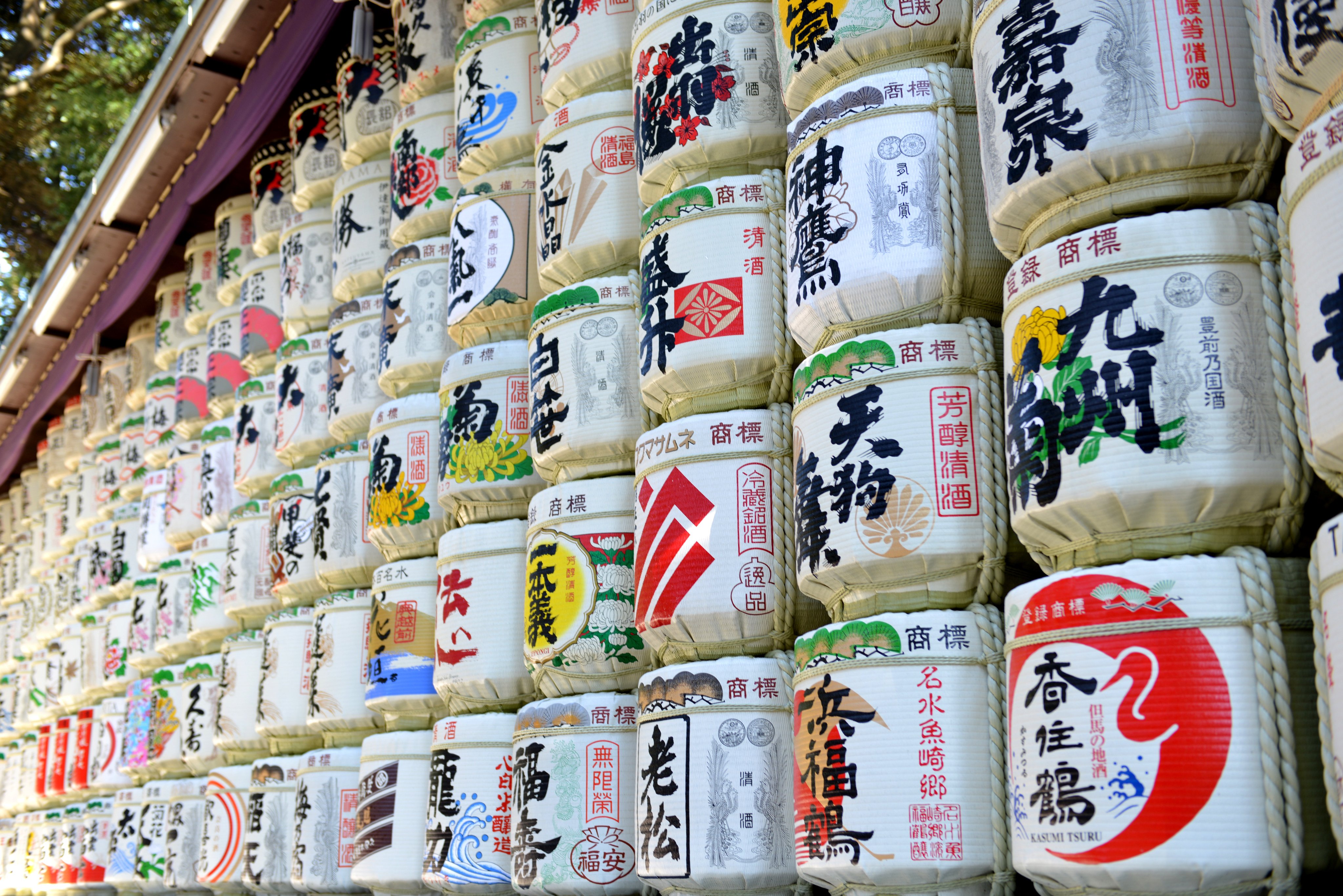 Sake barrels on display at Tokyo’s Meiji Jingu shrine. Photo: Shutterstock