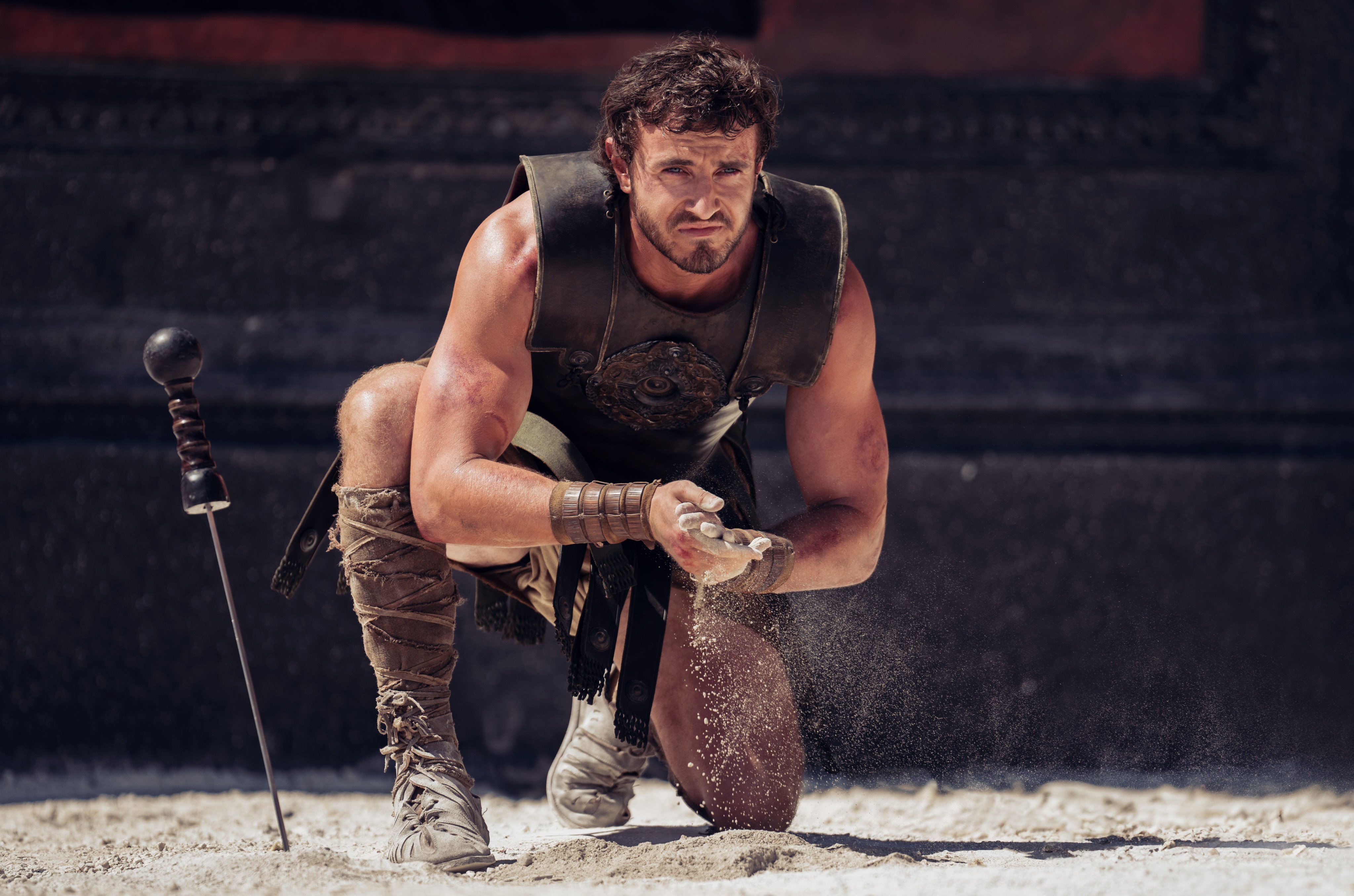 Paul Mescal as Lucius in a still from Gladiator II (category III), directed by Ridley Scott. Pedro Pascal and Connie Nielsen co-star. Photo: Paramount Pictures
