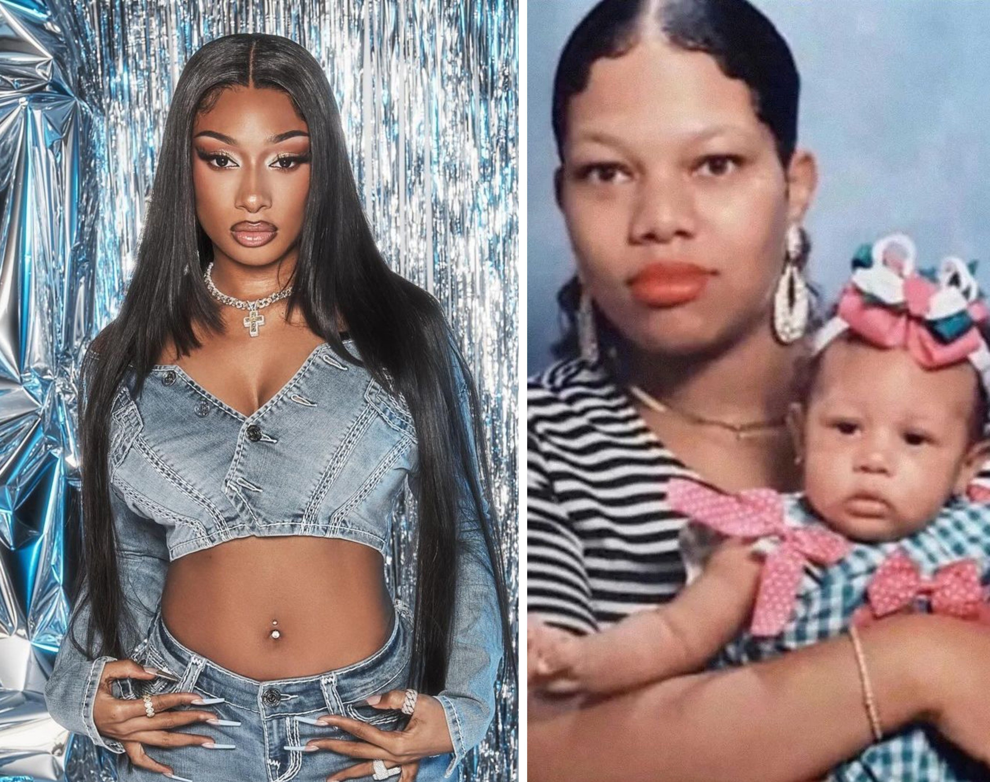 Megan Thee Stallion’s mum, Holly Thomas, was also her manager before she died in 2019. Photos: @truereligion, @blackuncutgems/Instagram