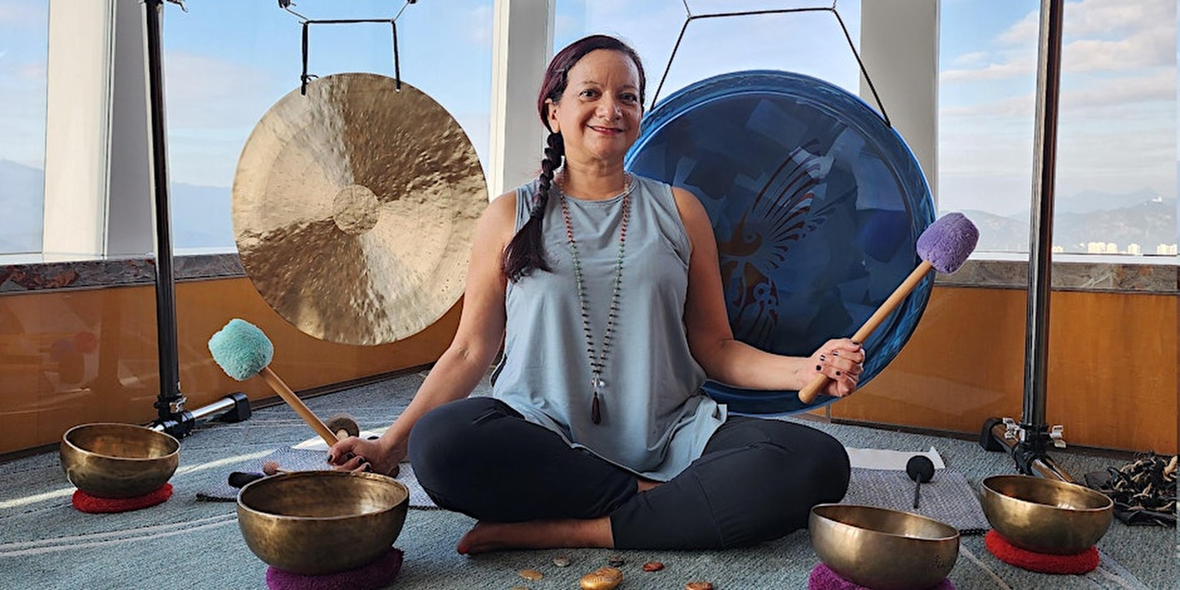 Sound artist and gong bath session leader Cheryl Rodriguez. Photo: Cheryl Rodriguez