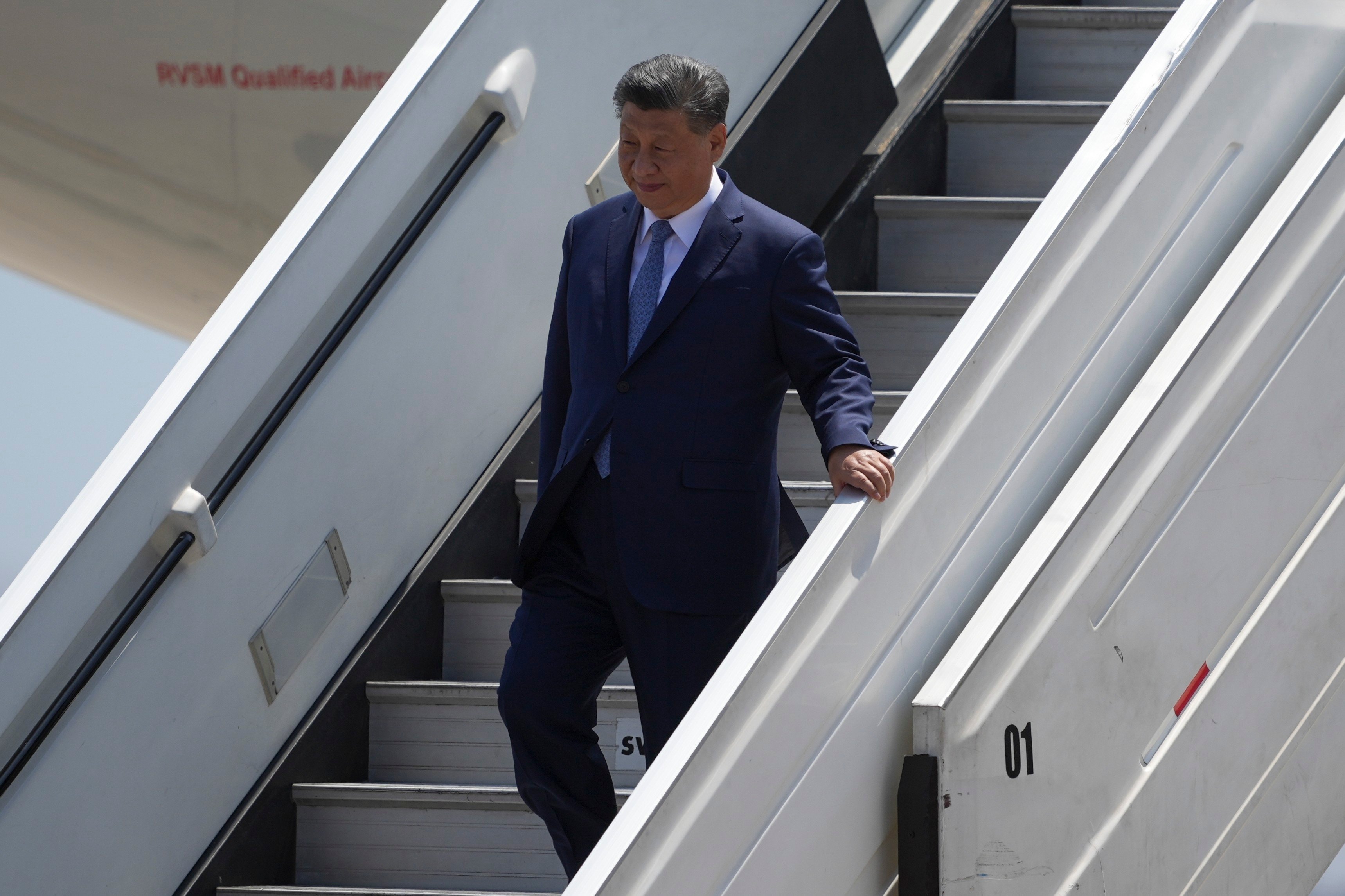 Chinese President Xi Jinping deplanes in Callao, Peru, on Thursday to attend the Asia-Pacific Economic Cooperation summit. Photo: AP