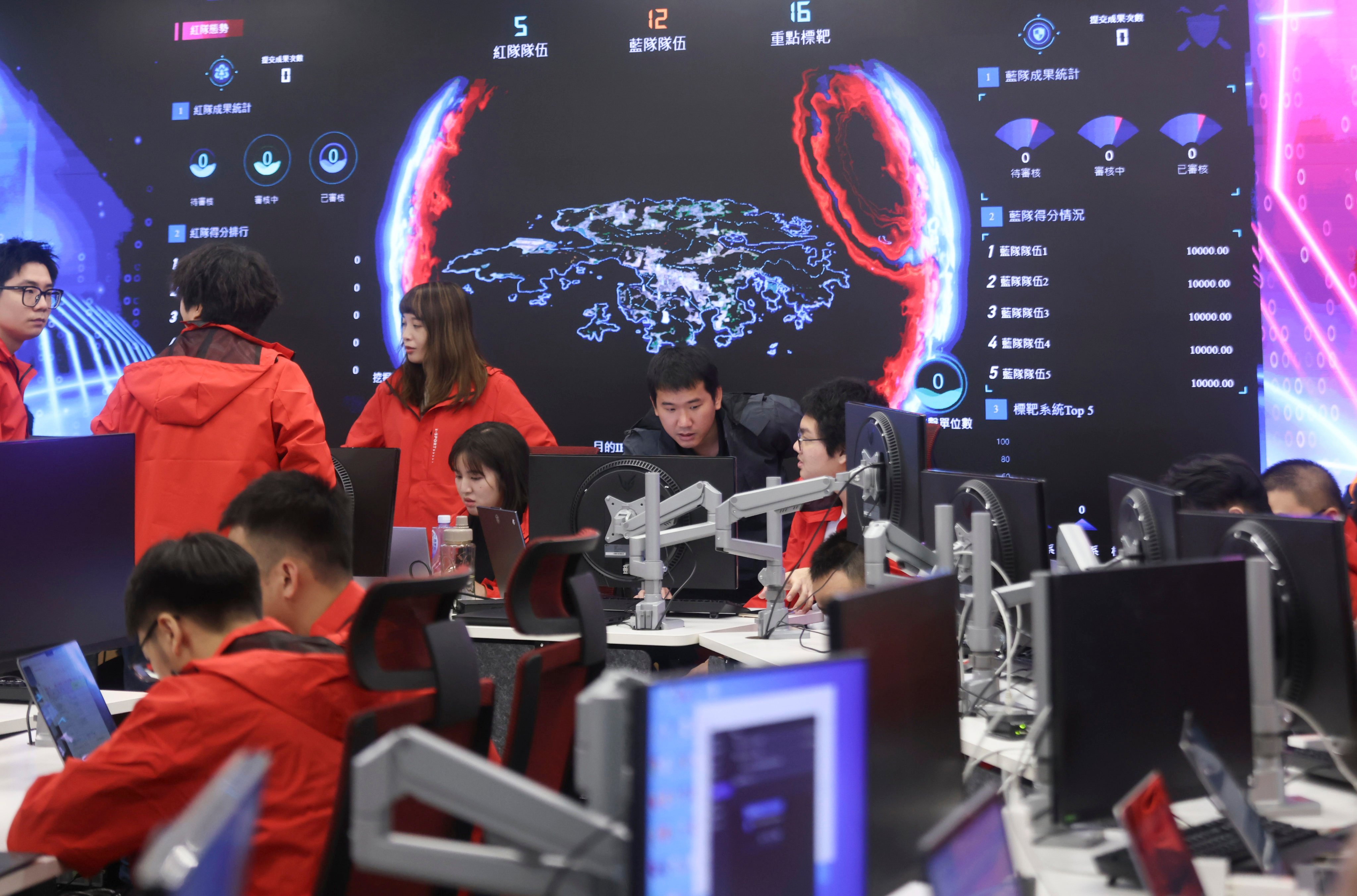 Attackers from the “red” team will not leave the operation room in Tsing Yi during the 60-hour drill. Photo: Jonathan Wong