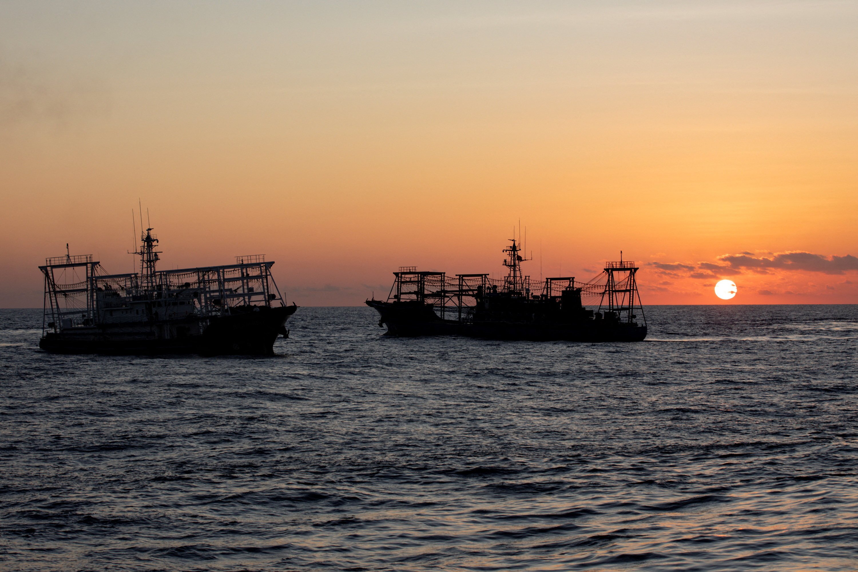 Chinese Maritime Militia vessels are pictured near the Second Thomas Shoal in the South China Sea on March 5, 2024. Photo: Reuters