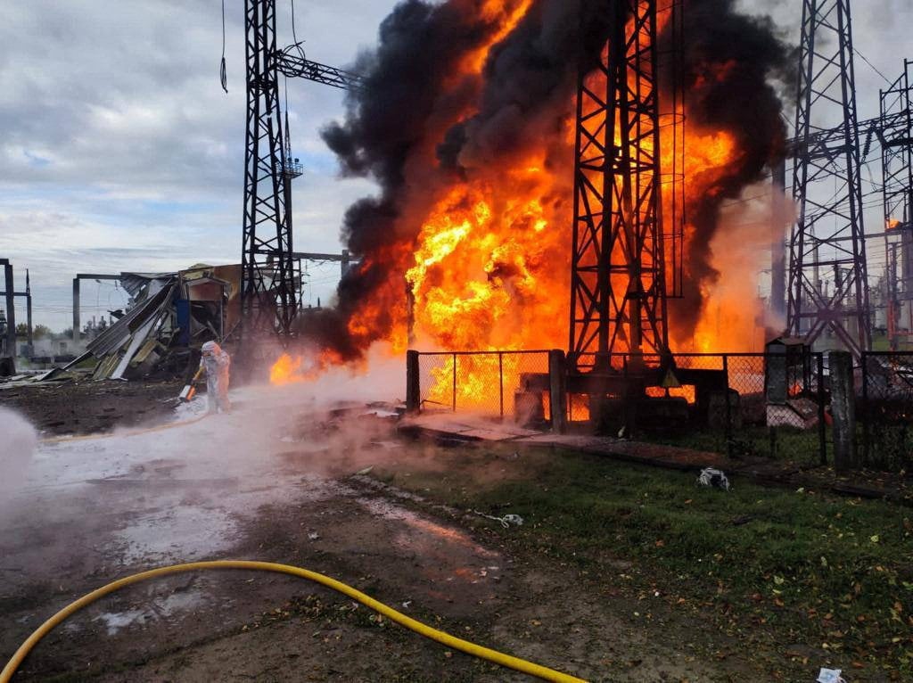 A blaze at a Ukraine energy infrastructure facility, hit by a Russian missile strike in 2022. Photo: Reuters