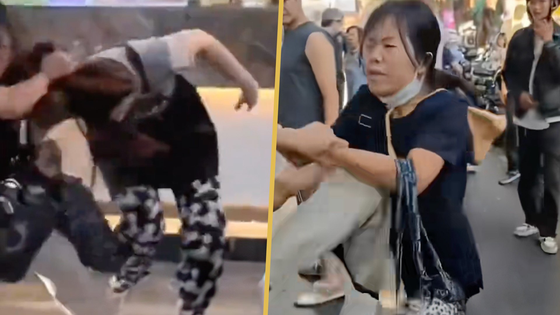 A furious mother assaulted shop staff and bit a security guard after her son was stopped from stealing some milk tea. Photo: SCMP composite/Douyin