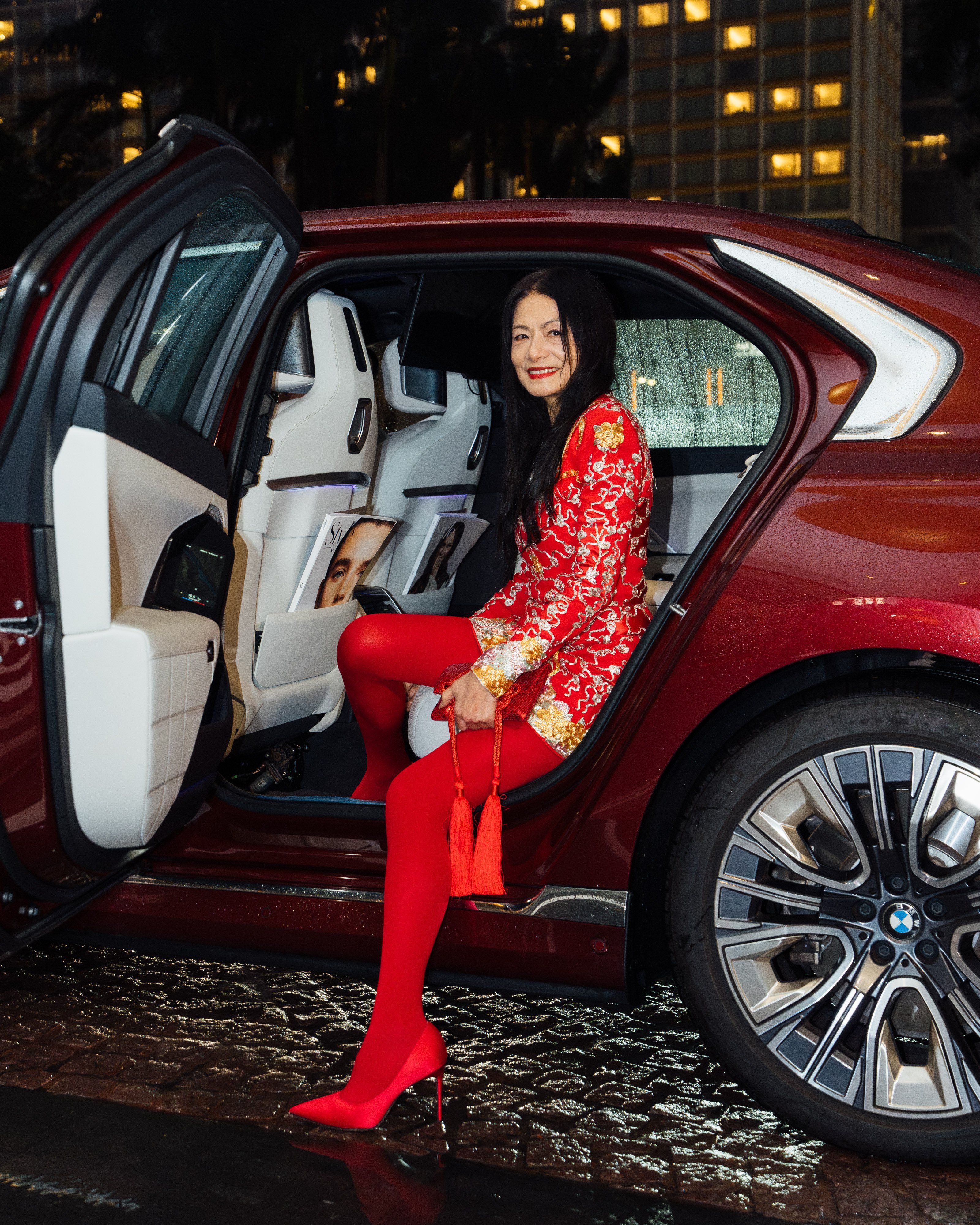 Fashion designer Vivienne Tam arriving at the Style Backstage party in a BMW car on November 14 wearing one of her designs. Photo: Clicks Images