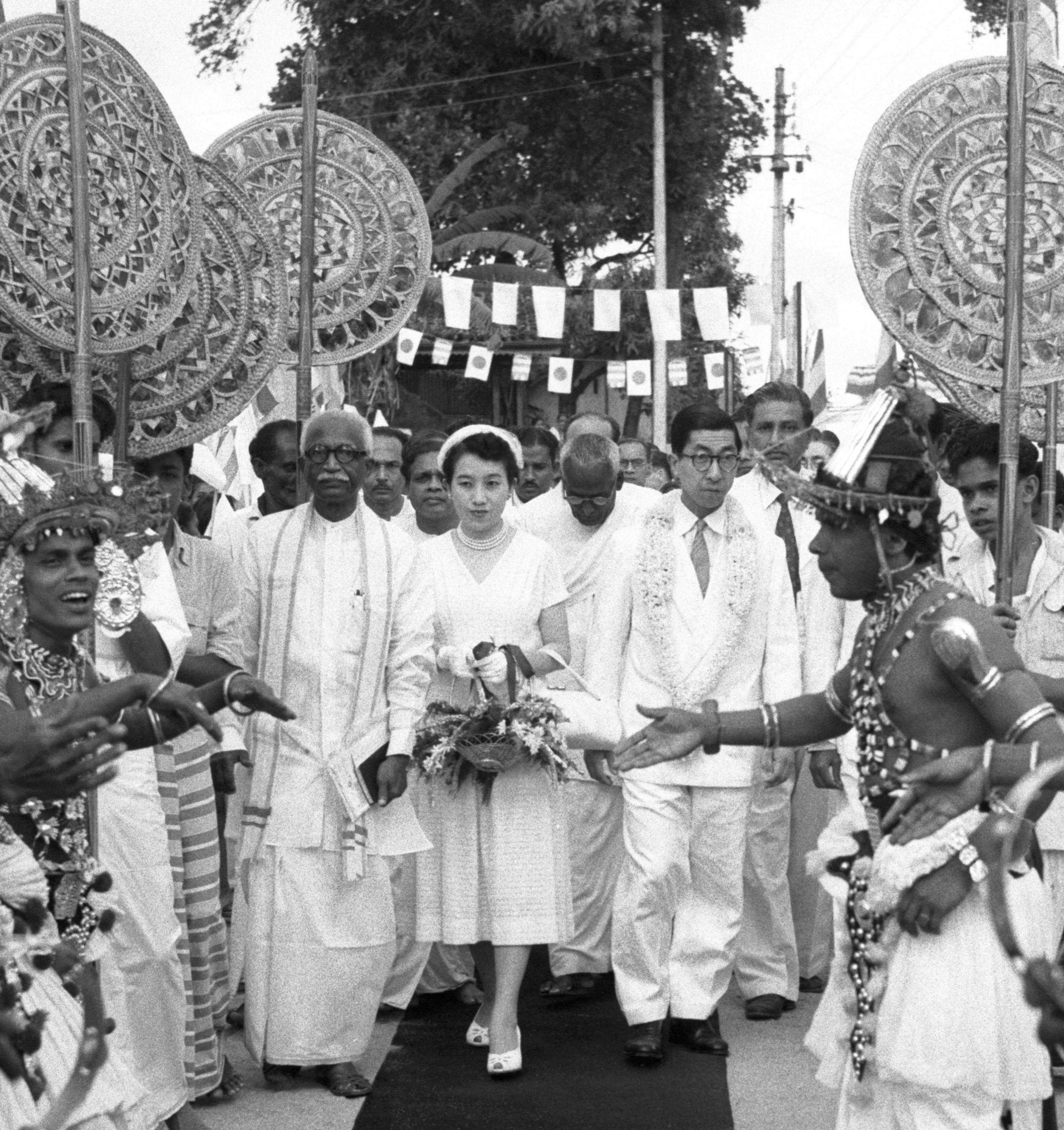 Japan’s Princess Yuriko and her husband Prince Mikasa are greeted with a traditional dance in 1956 in Sri Lanka. The princess died at a Tokyo hospital on Friday, aged 101. Photo: Kyodo