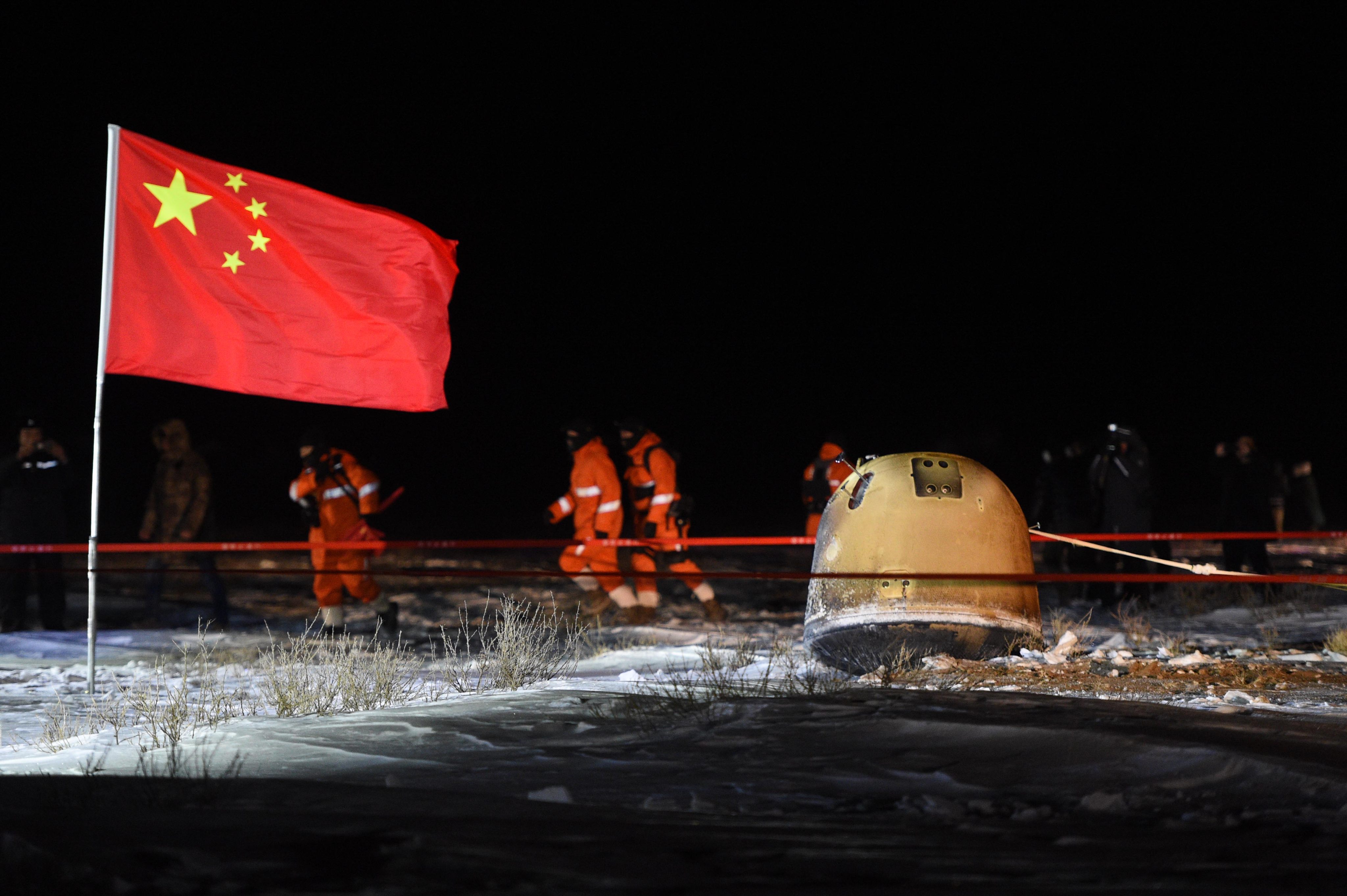 Negotiations have come to a standstill over an planned exchange of lunar samples from China’s Chang’e-5, pictured on its return to Earth last December, and samples collected by America’s Apollo missions. Photo: Xinhua via AP