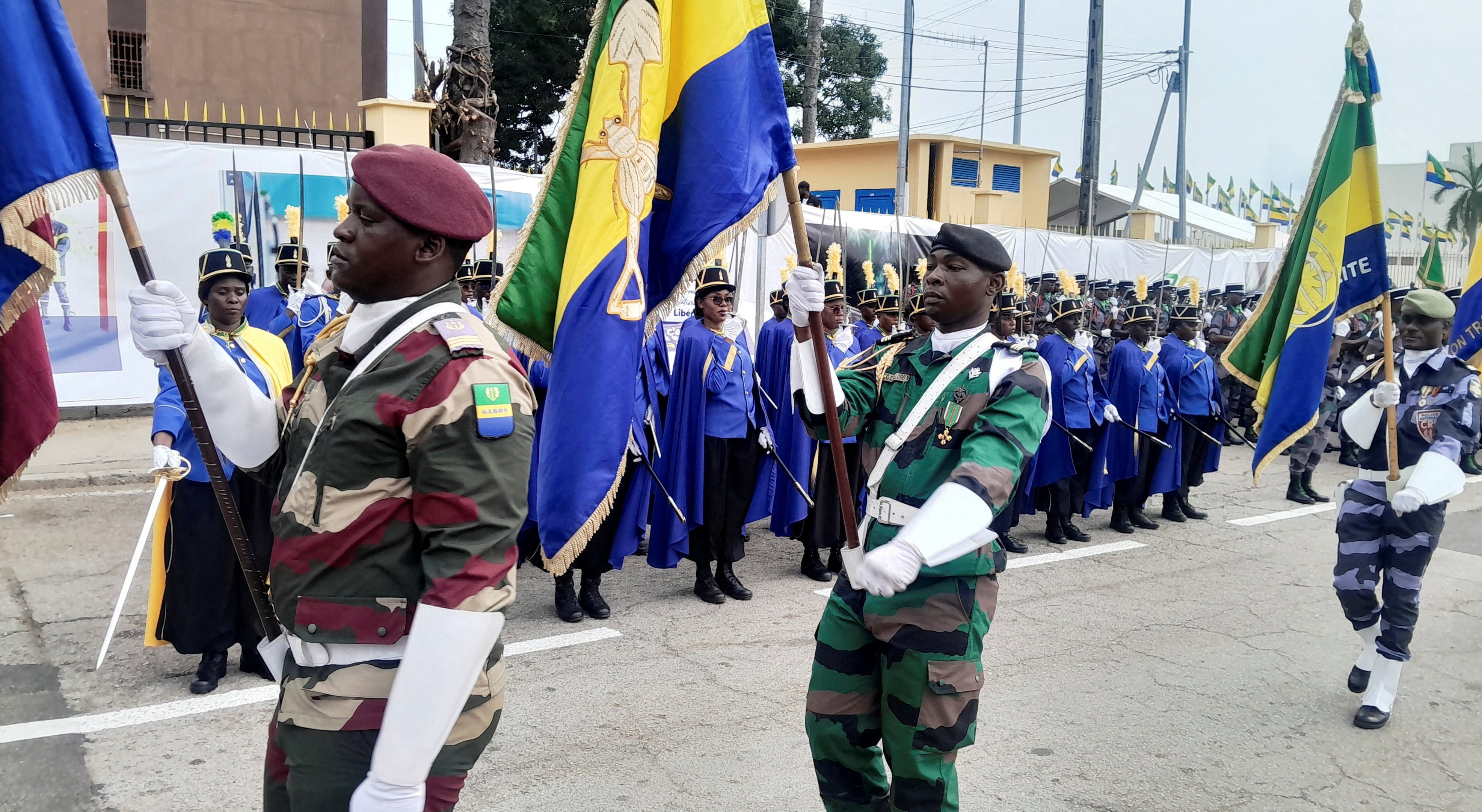 Gabonese soldiers march in a military parade during the celebrations to mark the first anniversary of its overthrow of President Ali Bongo, in Libreville, Gabon, on August 30. Photo: Reuters