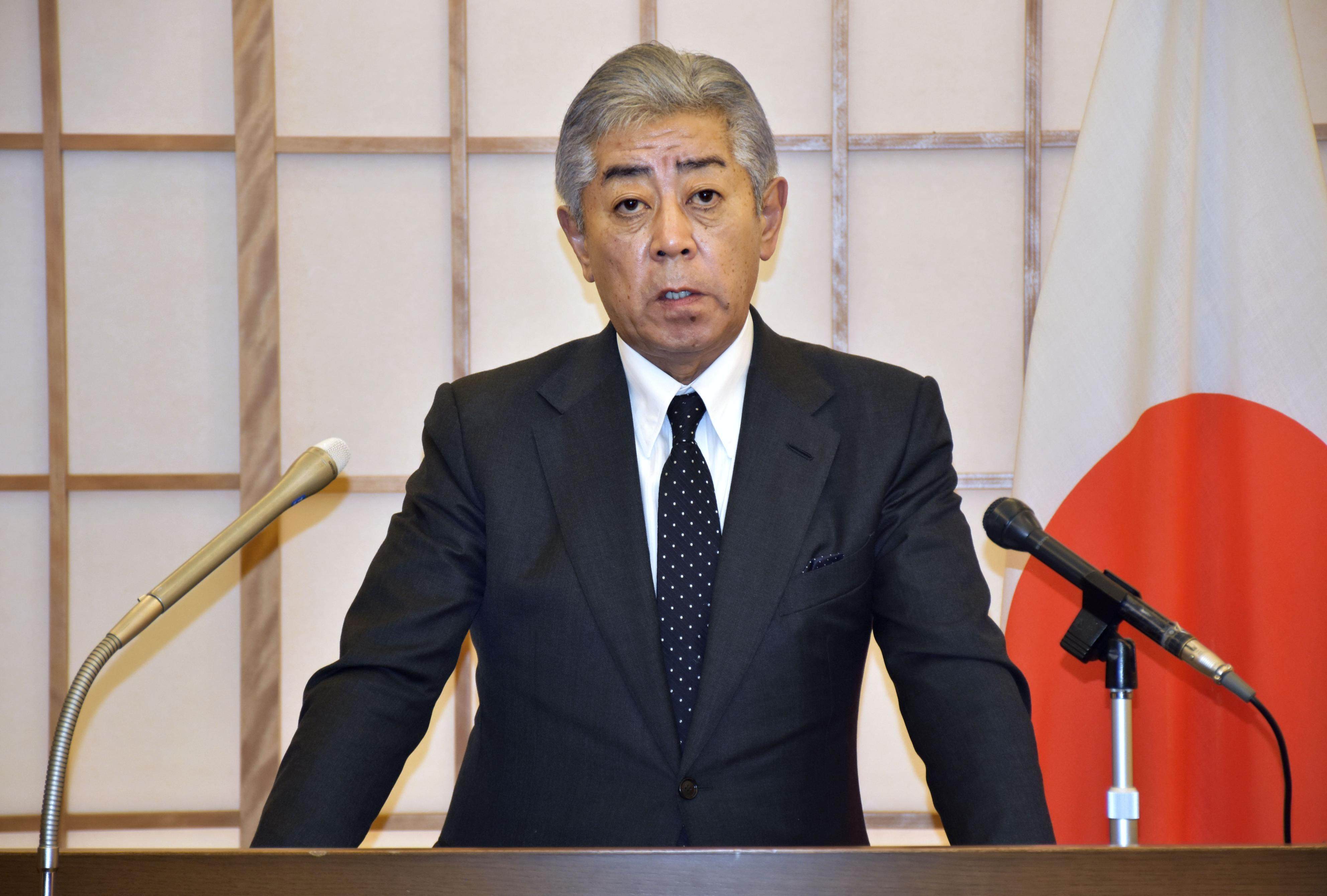 Japanese Foreign Minister Takeshi Iwaya holds a press conference at his ministry in Tokyo on October 9. Photo: Kyodo