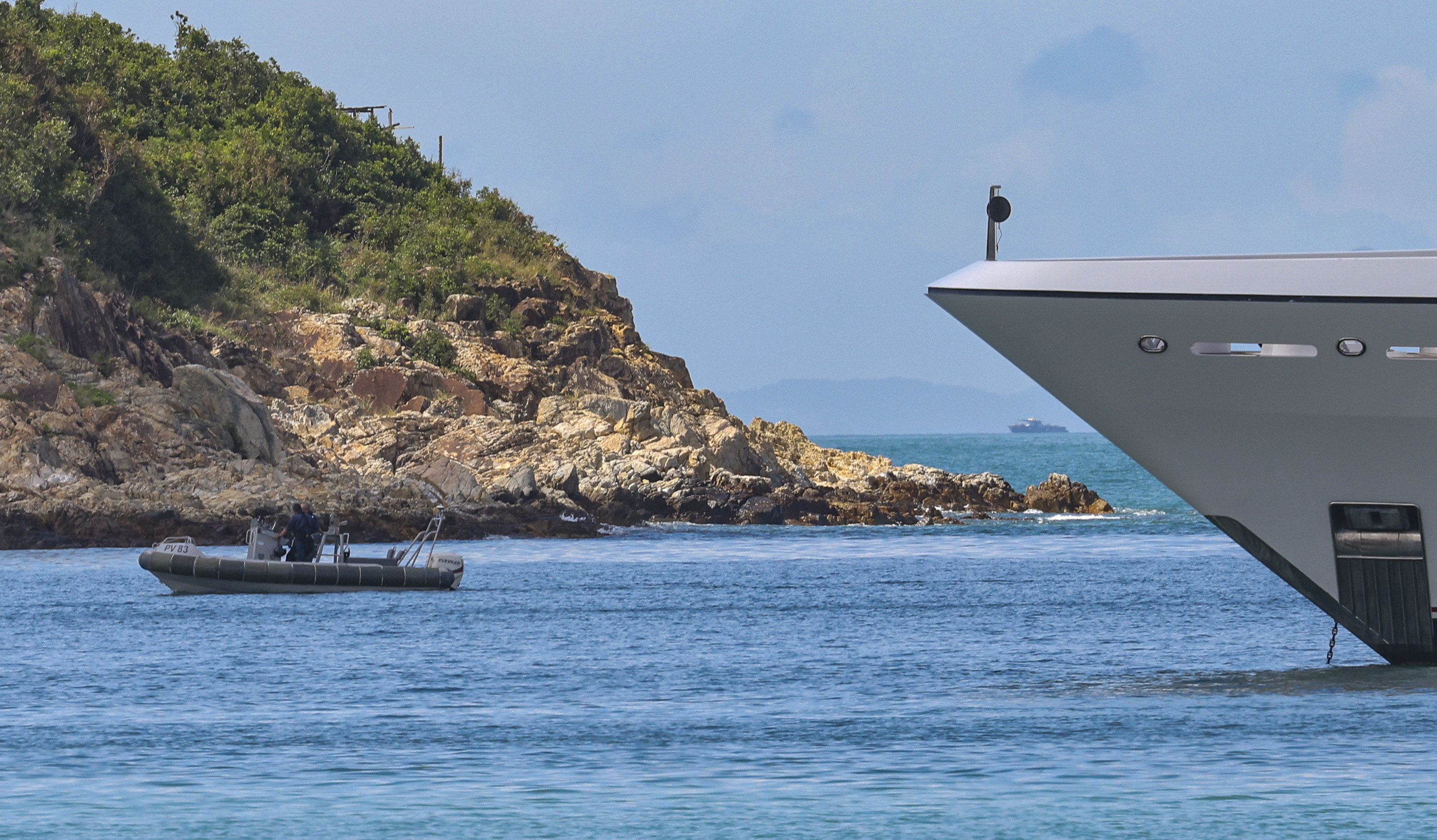 A marine police speedboat patrol near Deep Water Bay to search for the whale in September 2023. Photo: Yik Yeung-man