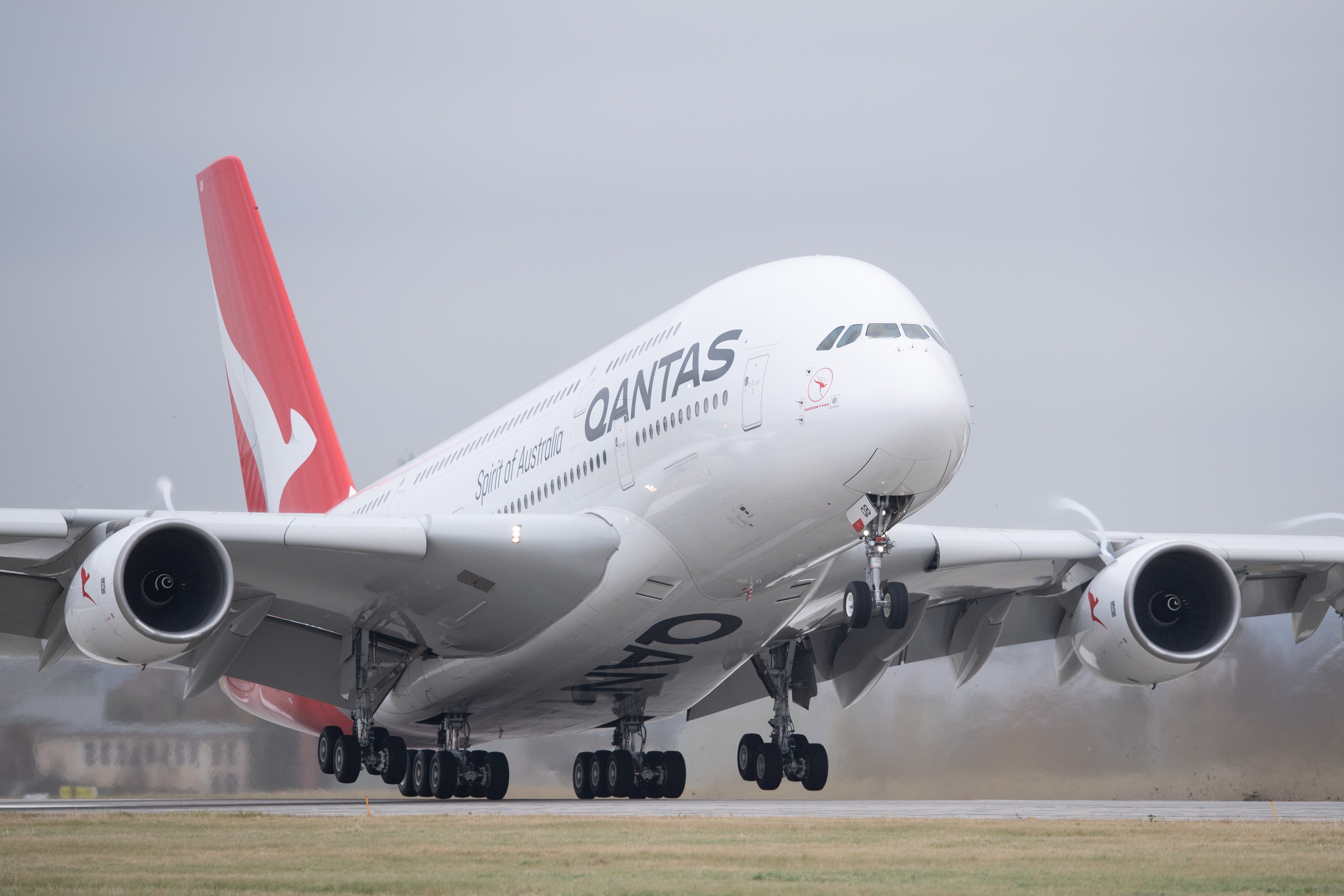 A Qantas Airbus A380 takes off from an airport in Germany. Photo: dpa