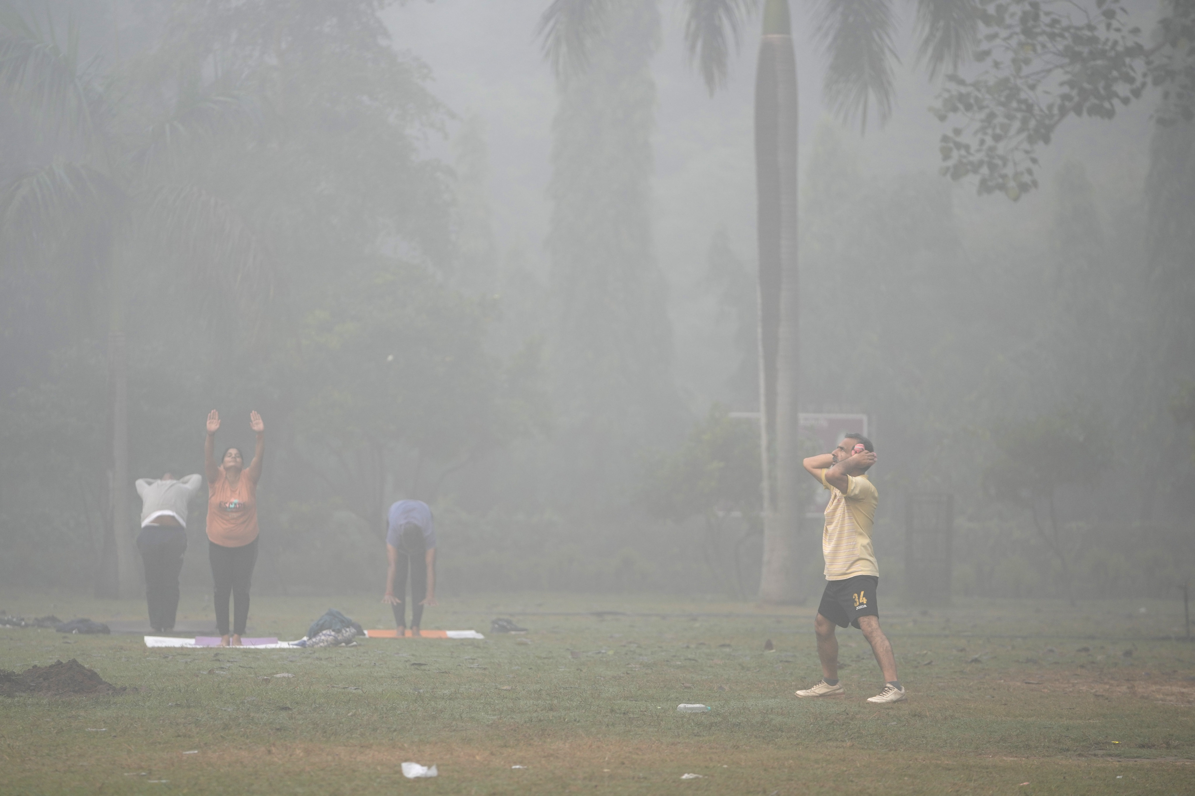 The heavy air pollution in New Delhi has made many consider their regular exercise routines at the gardens. Photo: AP