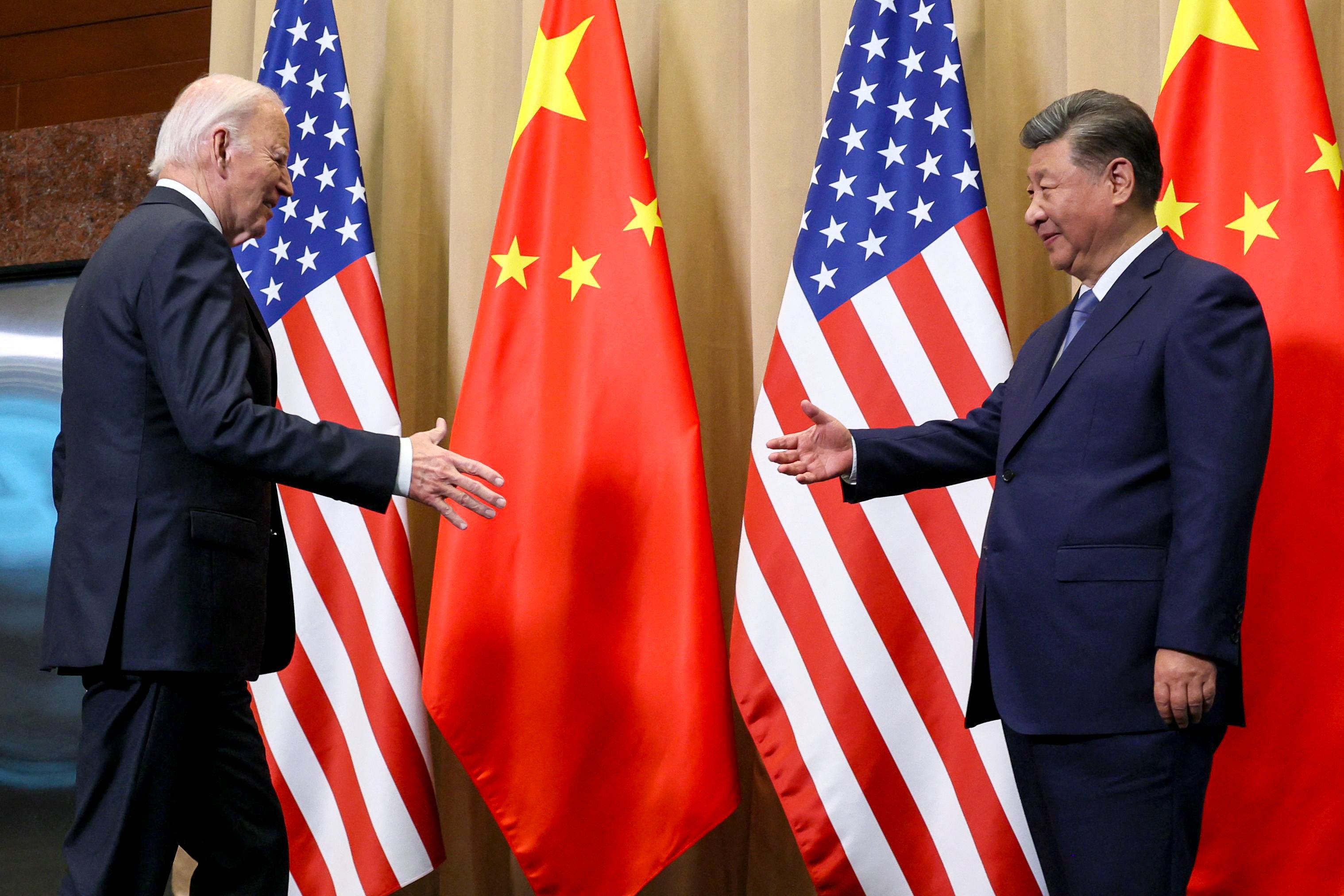 Chinese President Xi Jinping with his US counterpart Joe Biden in Lima, Peru on Saturday. Photo: AFP