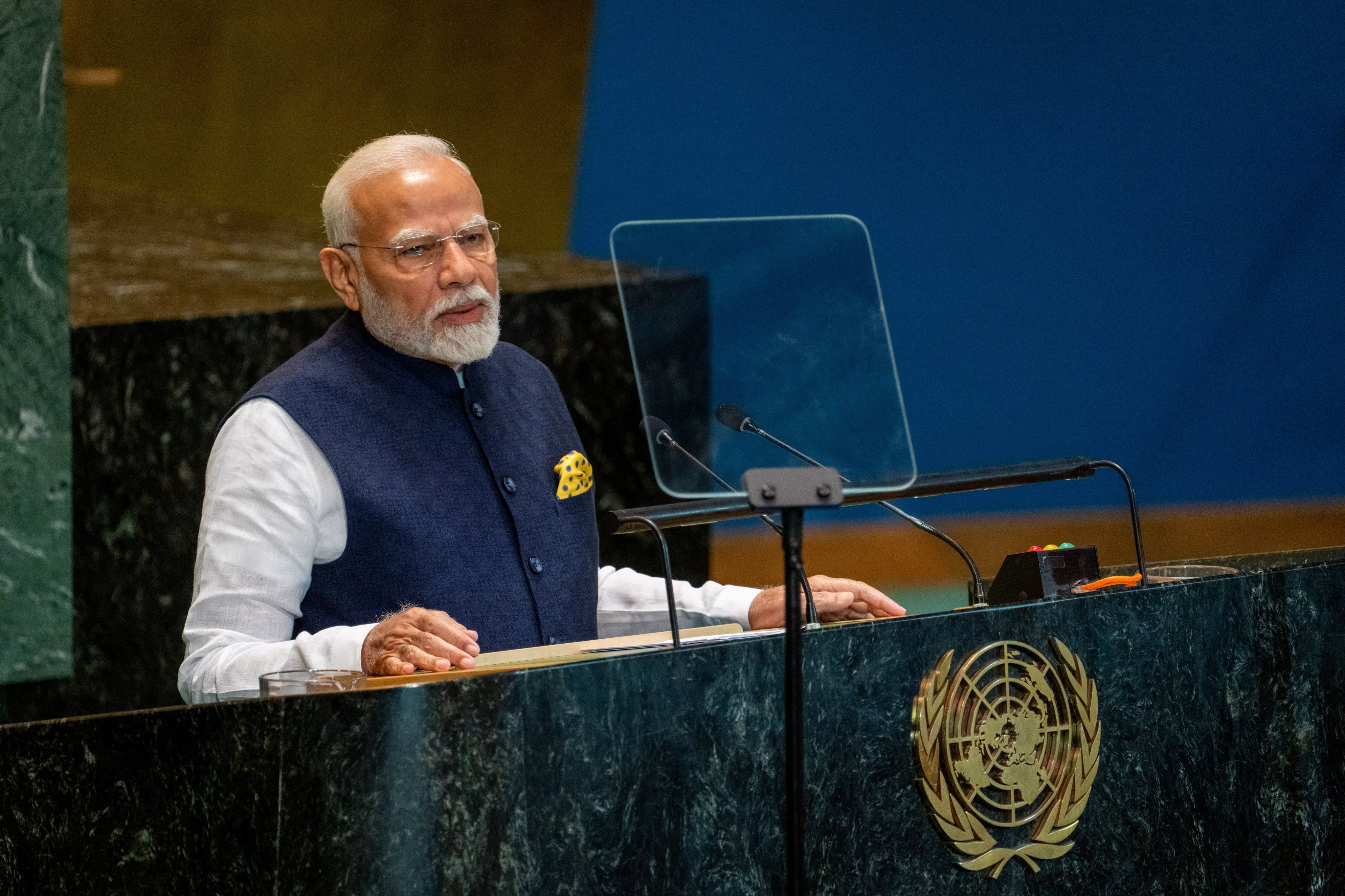 Prime Minister of India Narendra Modi addresses the “Summit of the Future” in the General Assembly hall at United Nations headquarters in New York City, US, on September 23. Photo: Reuters