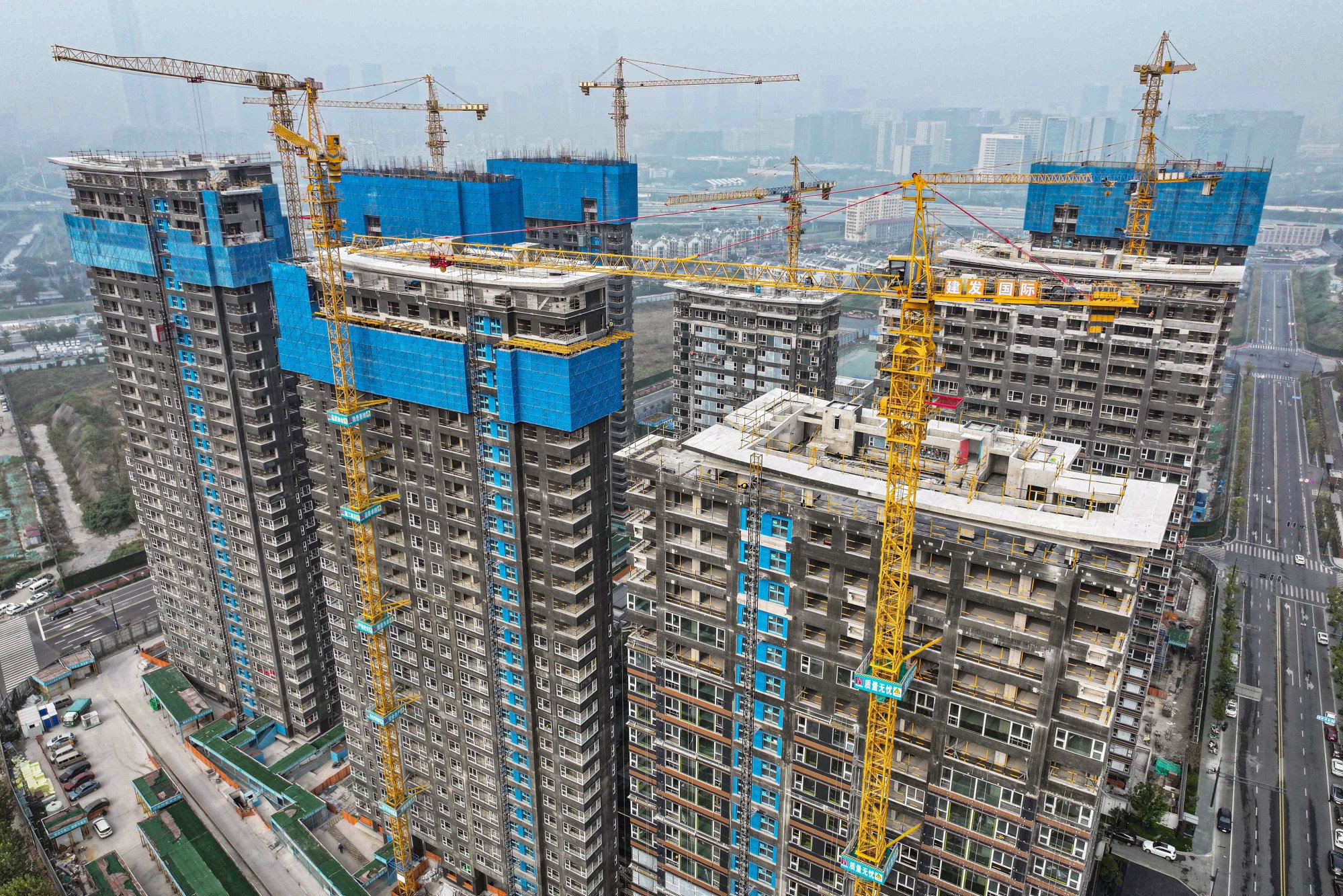 An aerial view of residential project under construction in Nanjing in eastern Jiangsu province on November 15, 2024. Photo by AFP