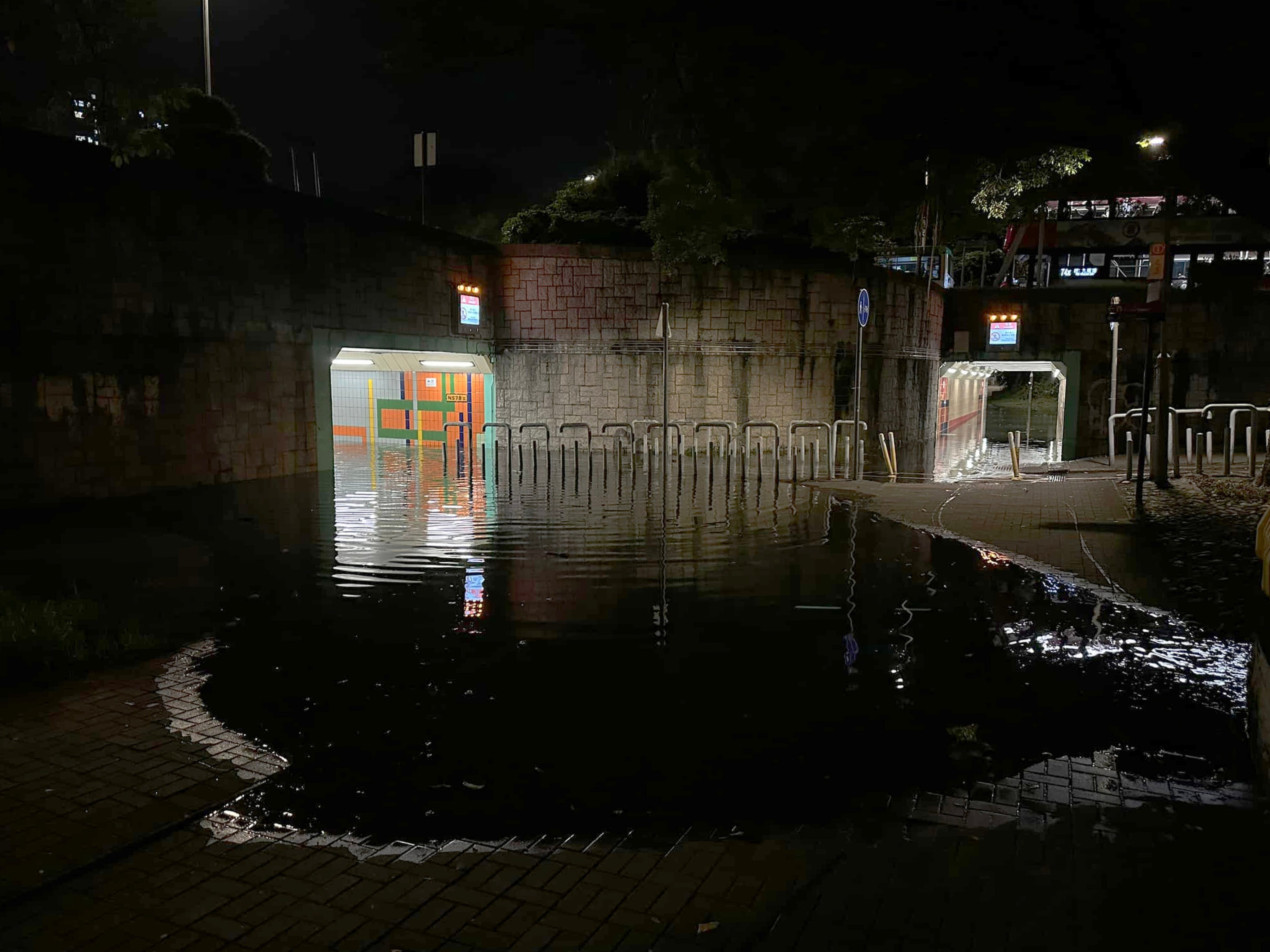 A flooded tunnel in Tai Po. Photo: Handout