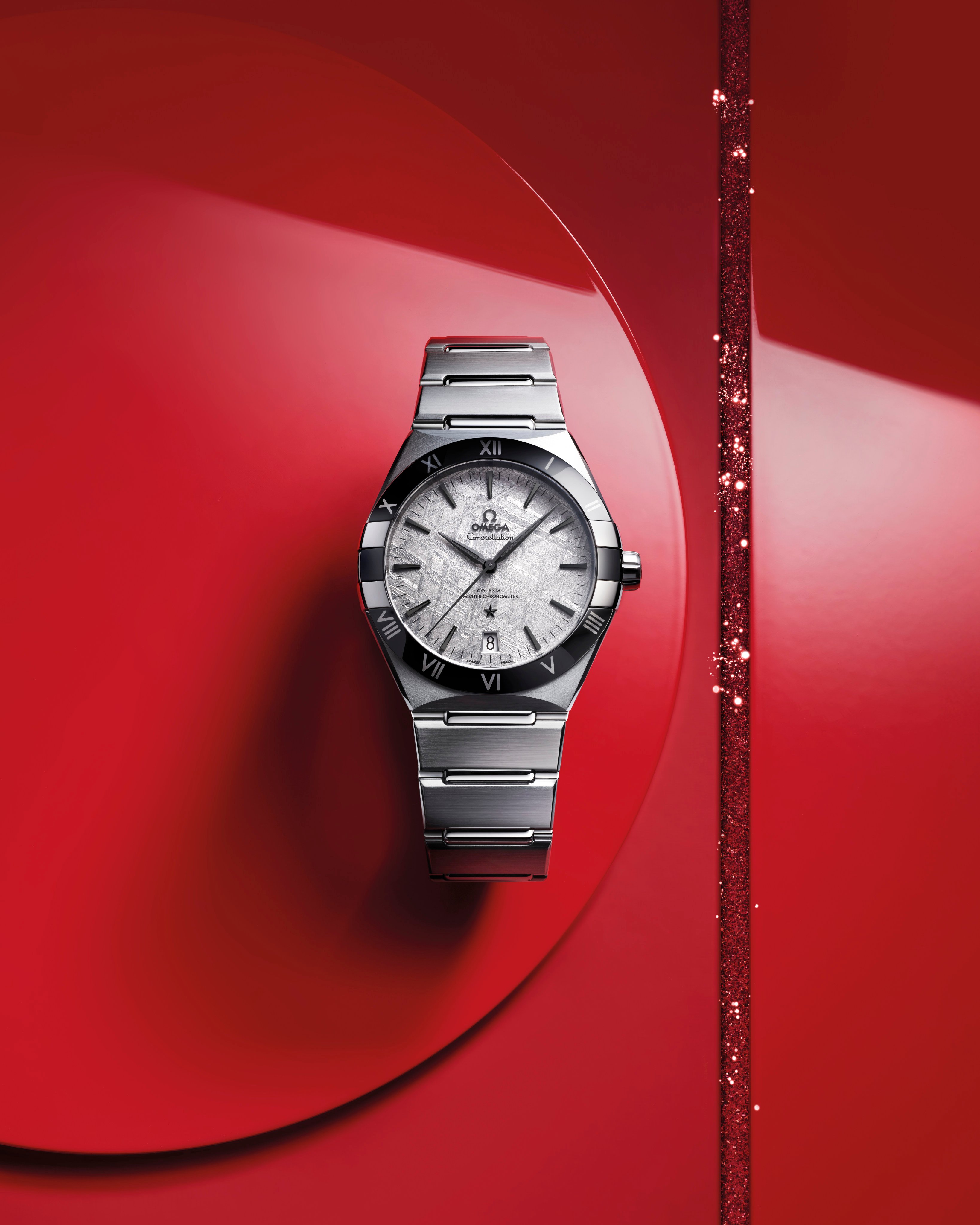 Omega gets festive with four Christmas offerings in stainless steel, including this Constellation “Meteorite”. Photo: Handout