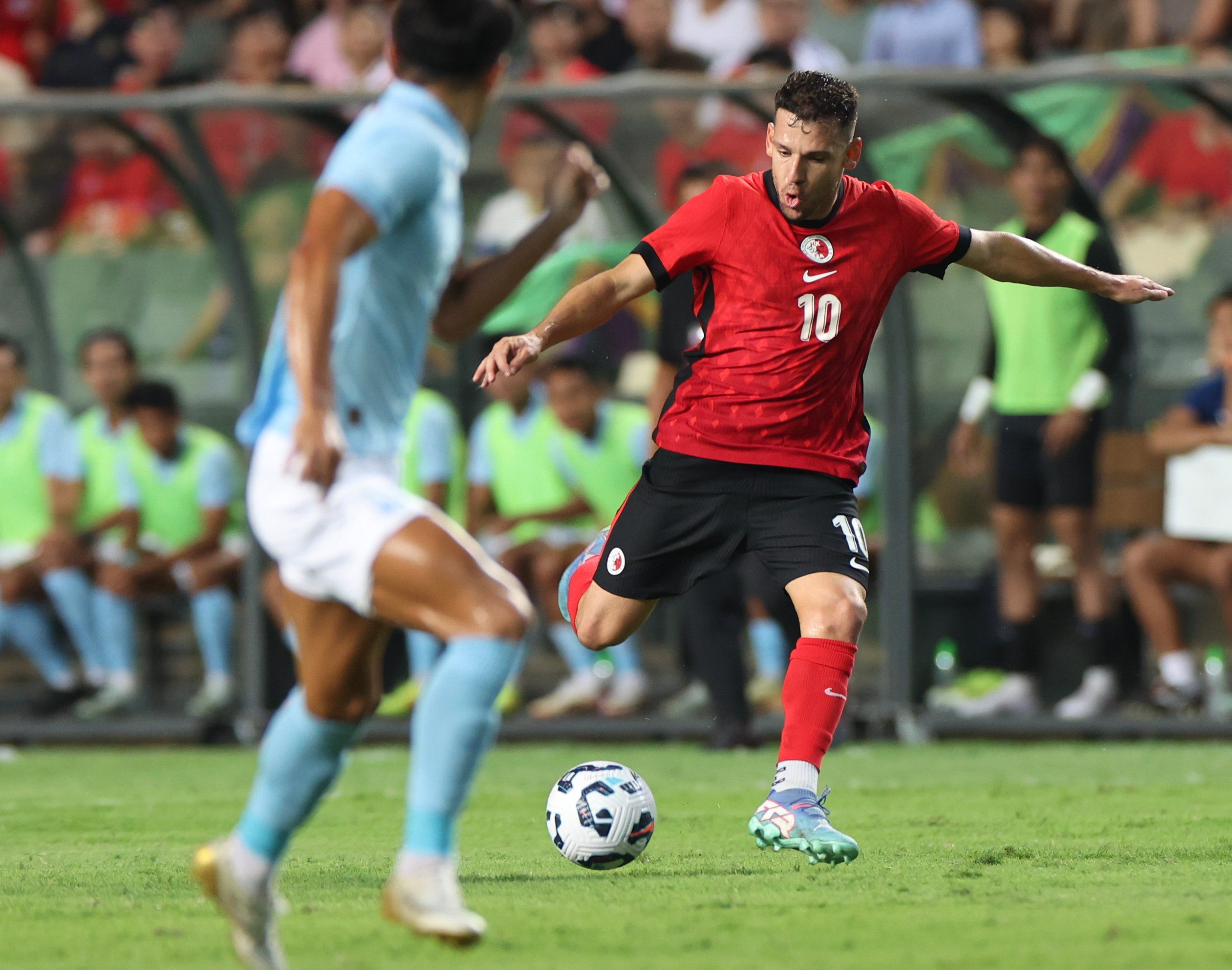 Stefan Pereira lines up a shot during October’s 3-0 victory over Cambodia. Photo: Dickson Lee