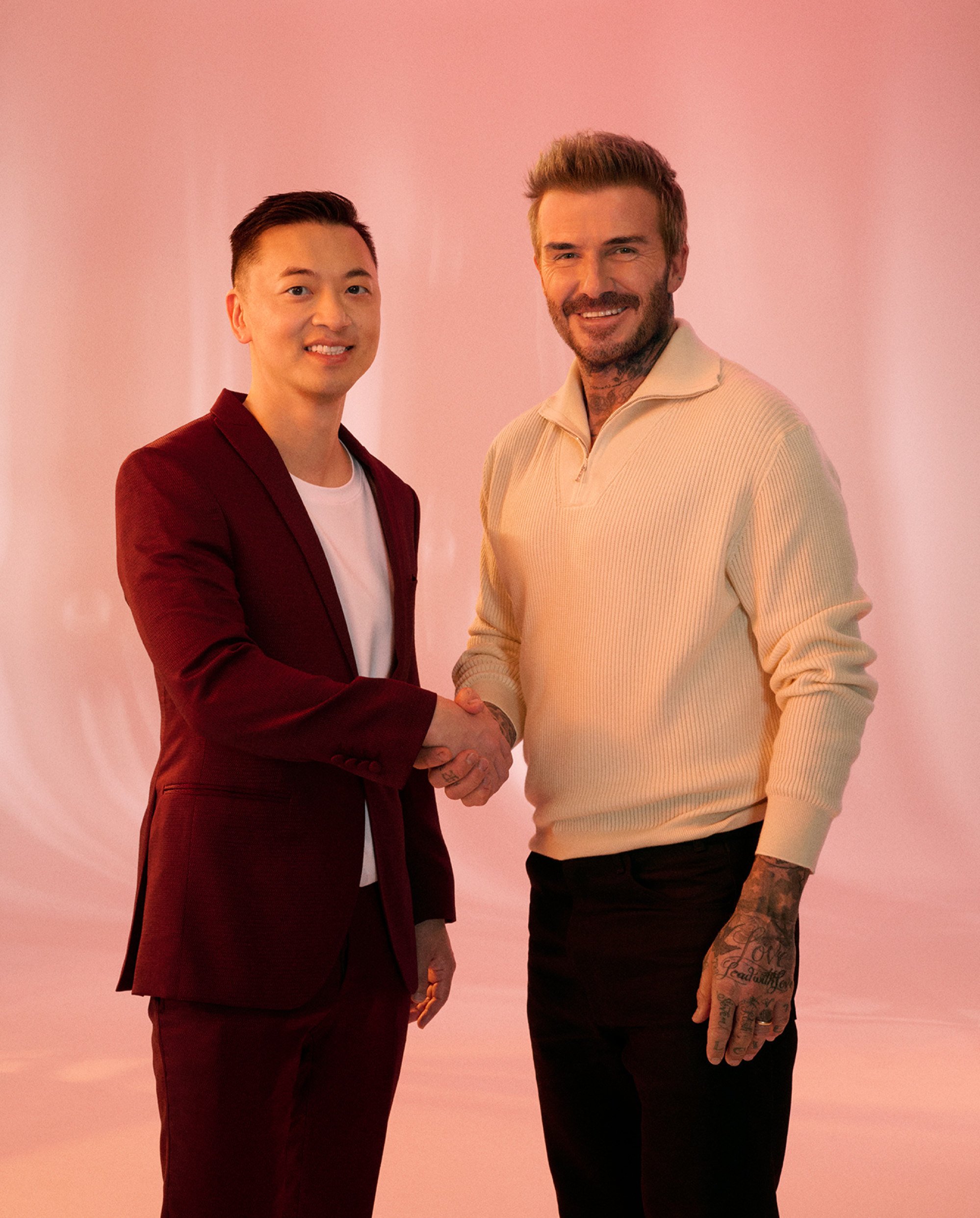 Prenetics’ co-founder and chief executive Danny Yeung (left) with the former footballer David Beckham (right) after a meeting in London in June 2024. Photo: Prenetics.