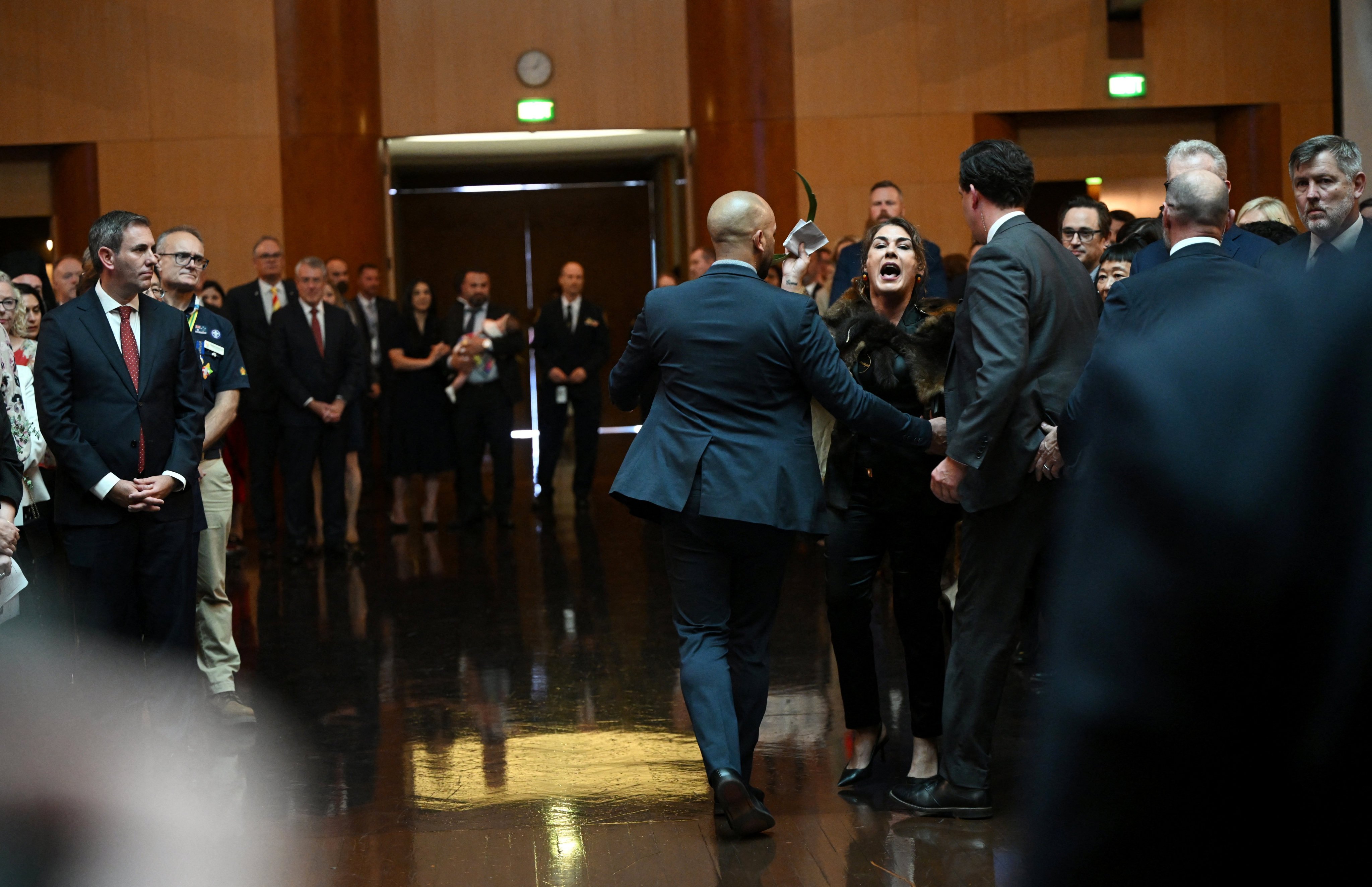 Australian Senator Lidia Thorpe stages a protest last month as Britain’s King Charles attends a parliamentary reception in Canberra. Photo: Reuters