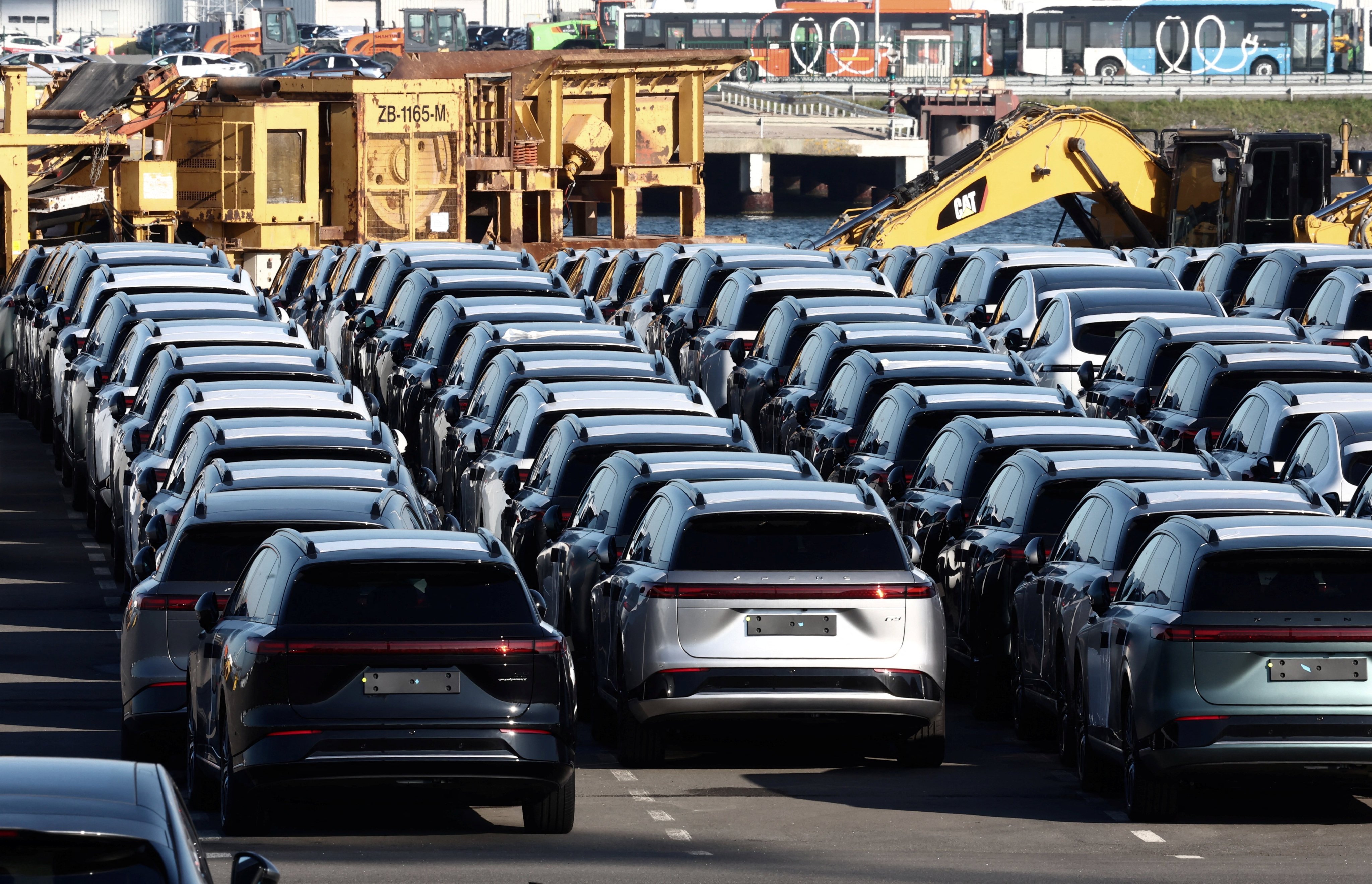 New Chinese EVs are parked at the Belgian port of Zeebrugge on October 24. Photo: Reuters