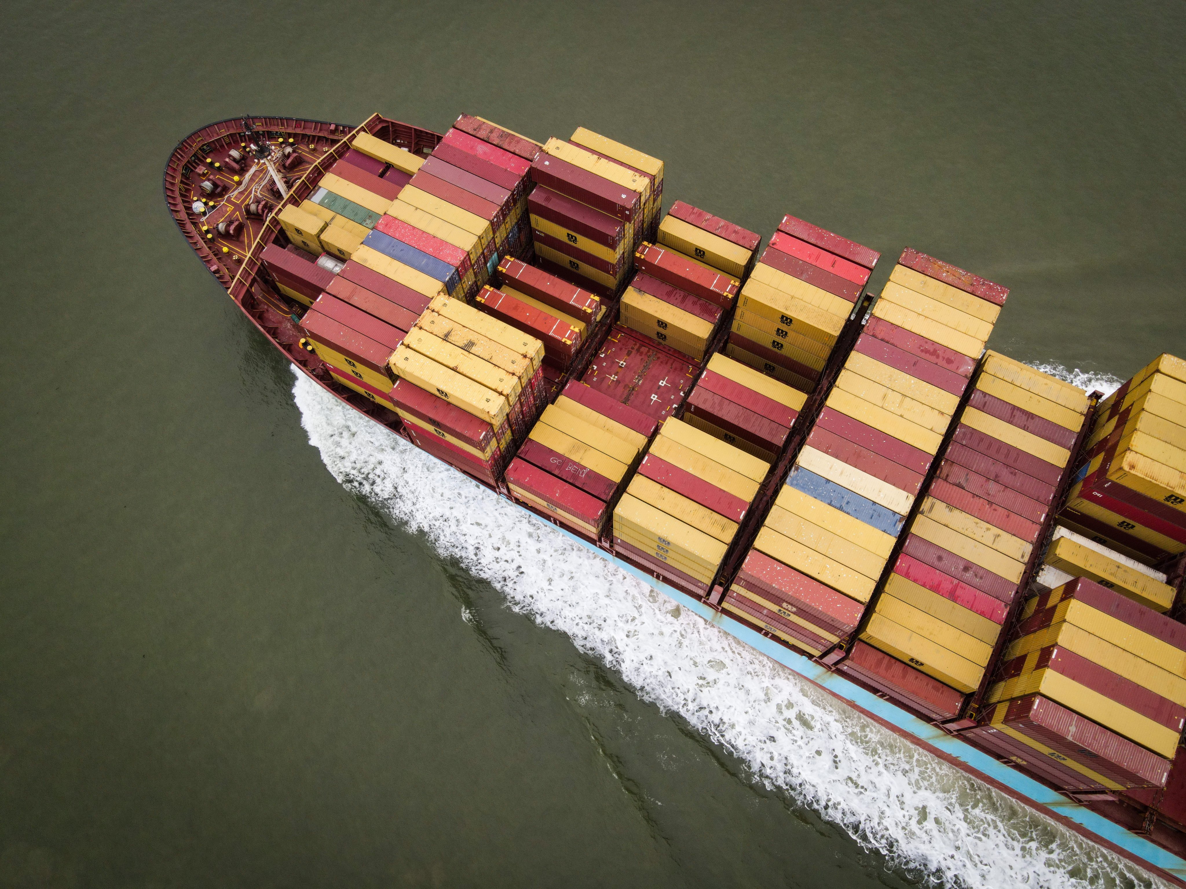 An aerial view of a container ship. Pakistan’s envoy to Bangladesh said the direct shipping route was “a major step” in boosting trade across the region. Photo: EPA-EFE