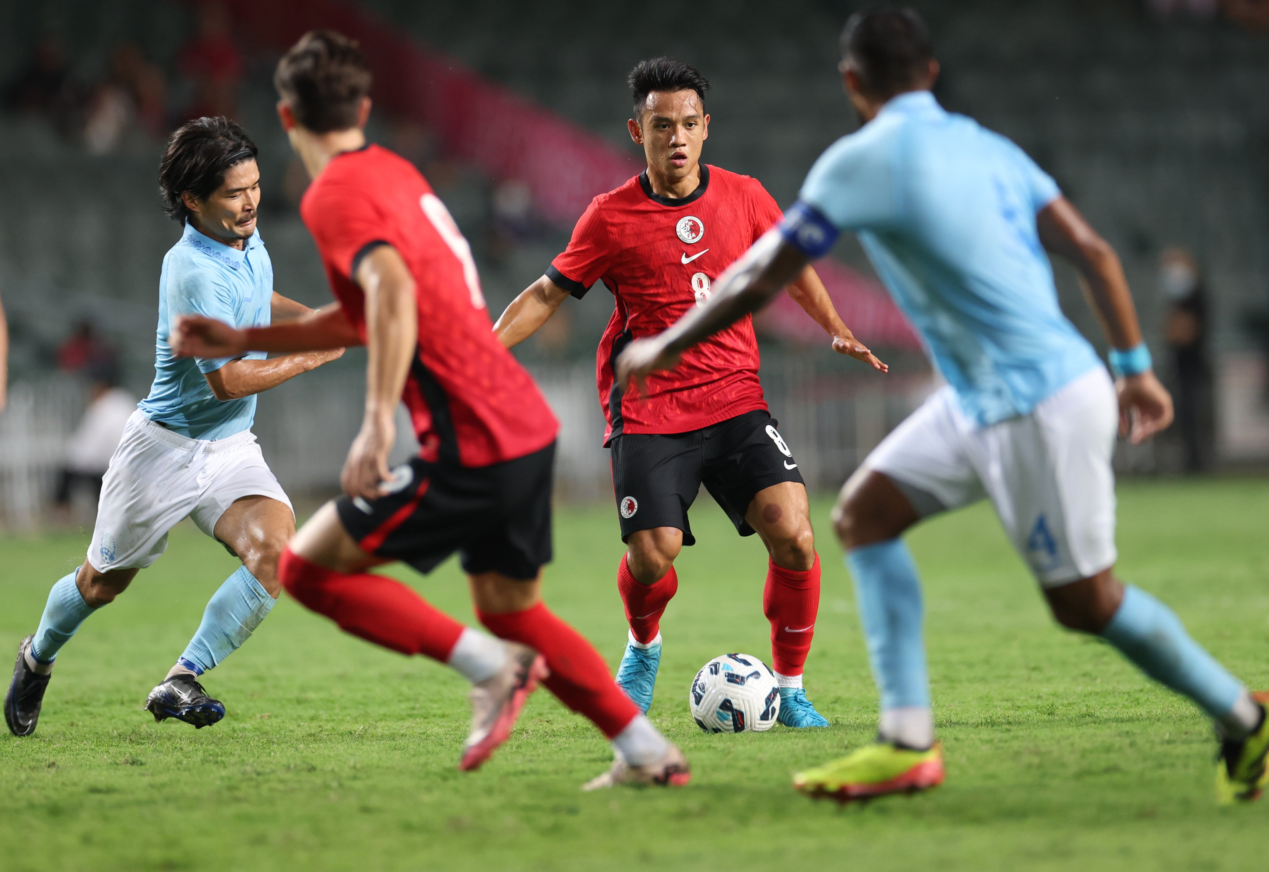 Ngan Cheuk-pan sizes up a pass during Hong Kong’s 3-0 victory over Cambodia last month. Photo: Dickson Lee