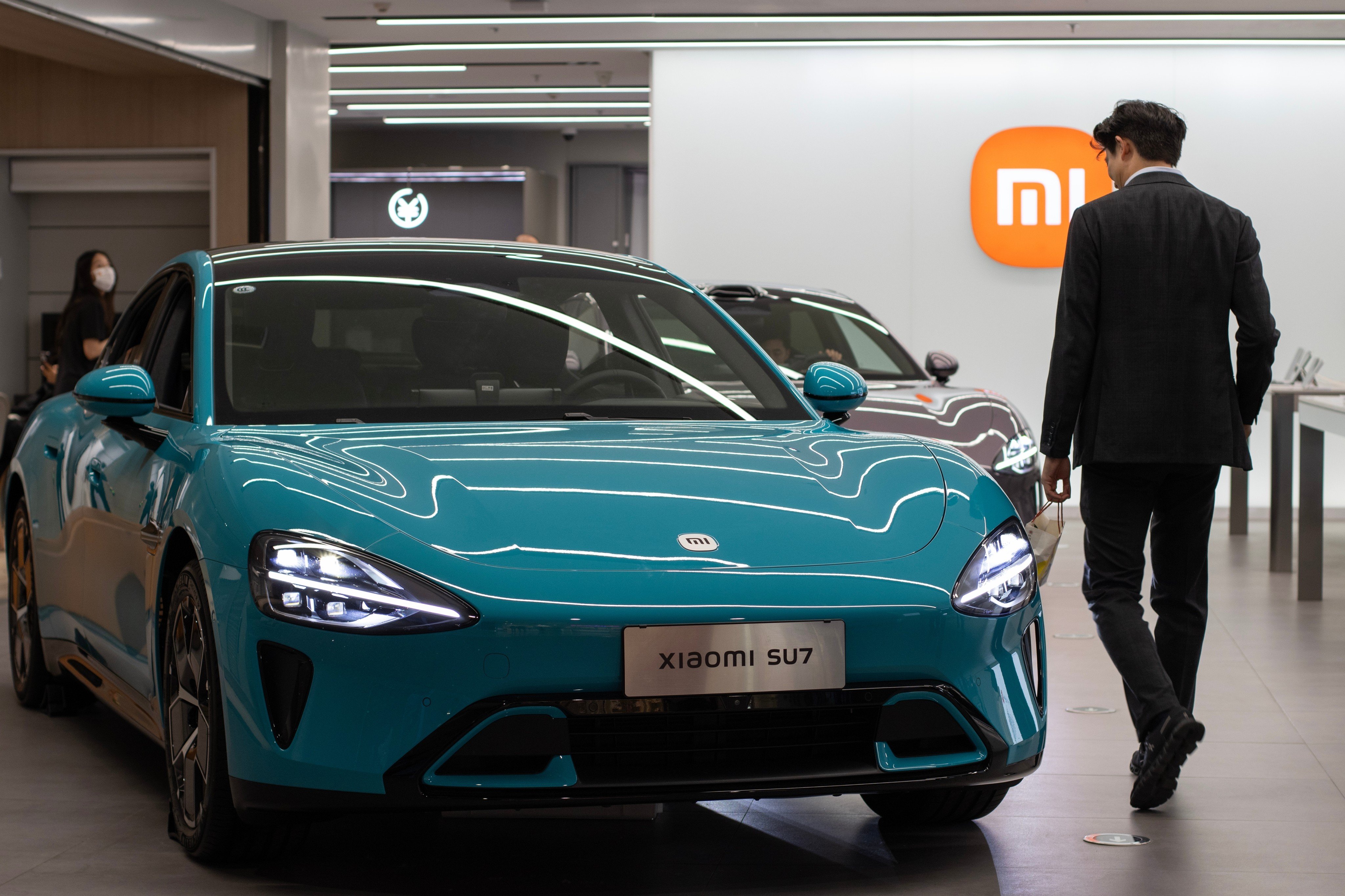 Xiaomi’s SU7 electric sedan displayed at a store in Shanghai on July 31. Photo: Shutterstock