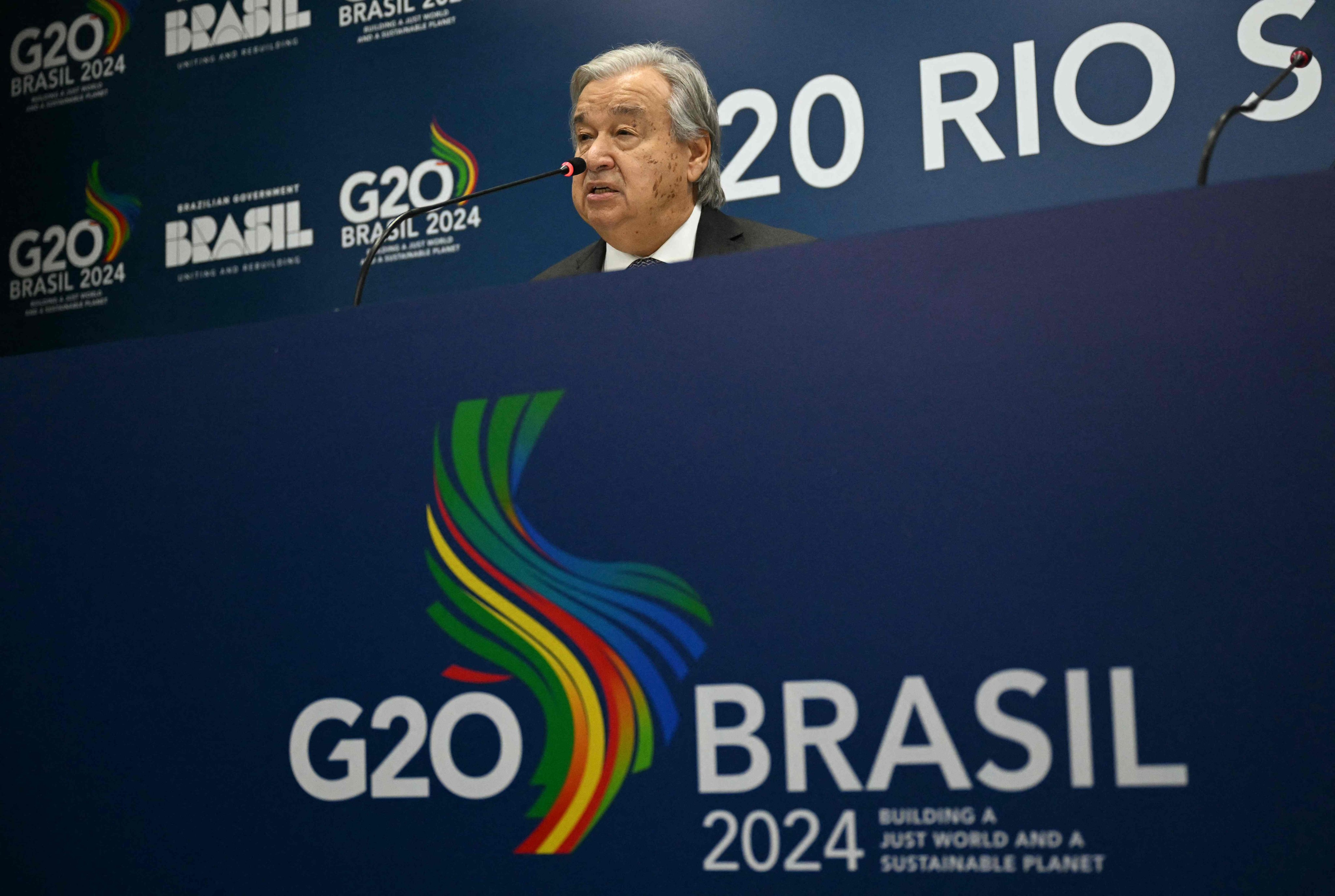 UN General Secretary Antonio Guterres at a press conference in Rio de Janeiro, Brazil, ahead of the G20 Summit. Photo: AFP