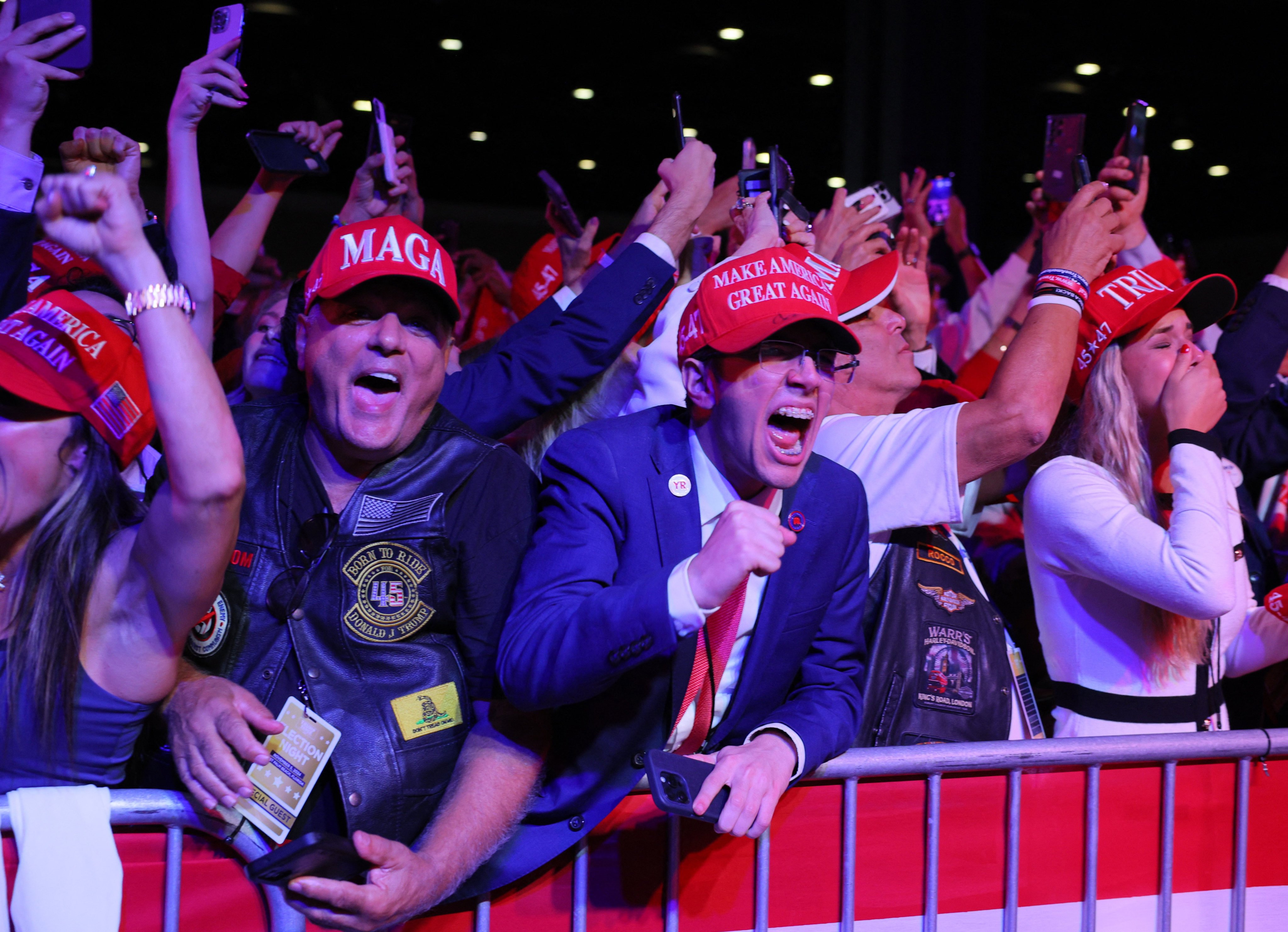 Supporters of US president-elect Donald Trump celebrate after the election was called in his favour, in West Palm Beach, Florida, on November 6. Photo: Reuters