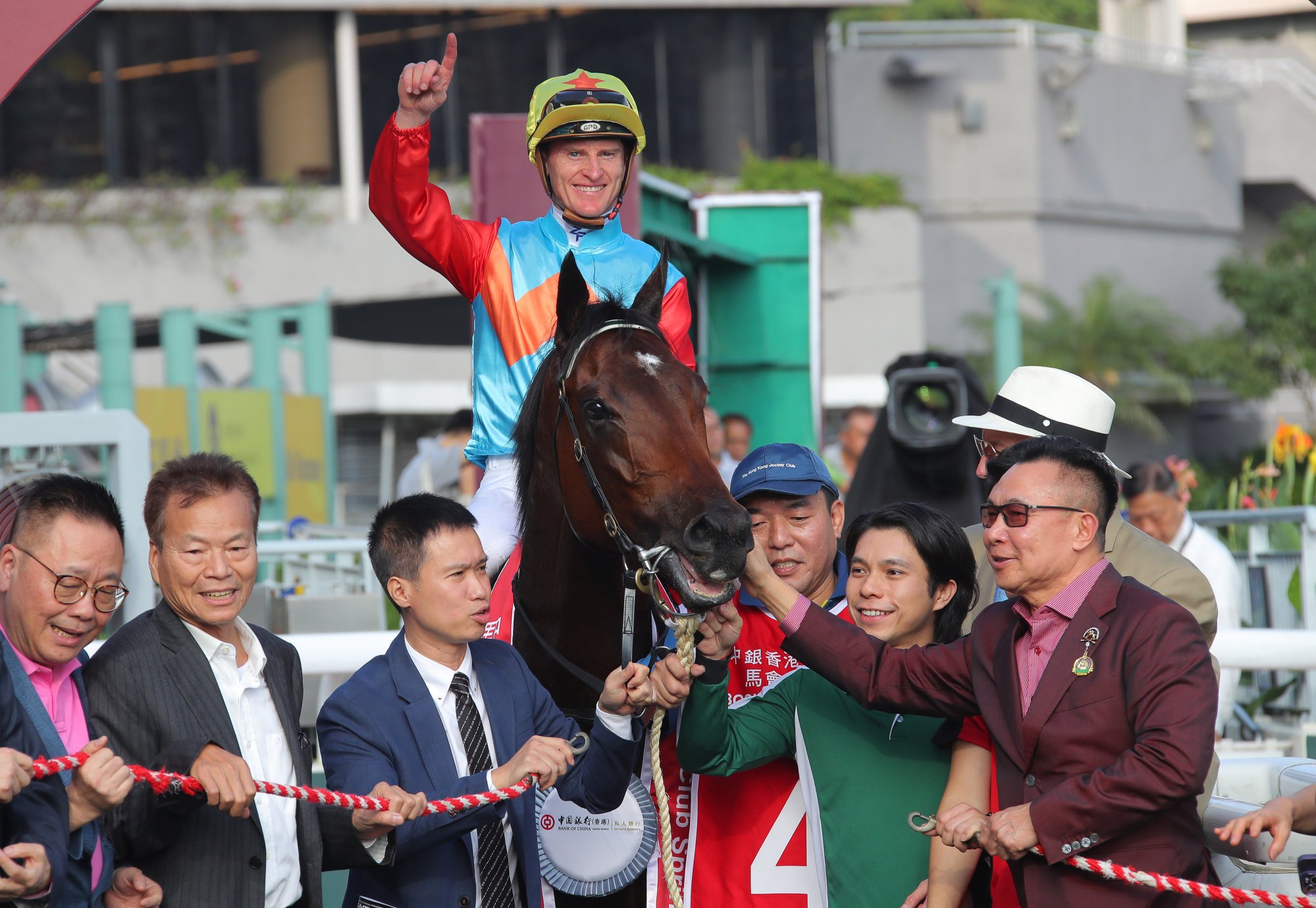 Connections and jockey Zac Purton celebrate Ka Ying Rising’s demolition job on Sunday.