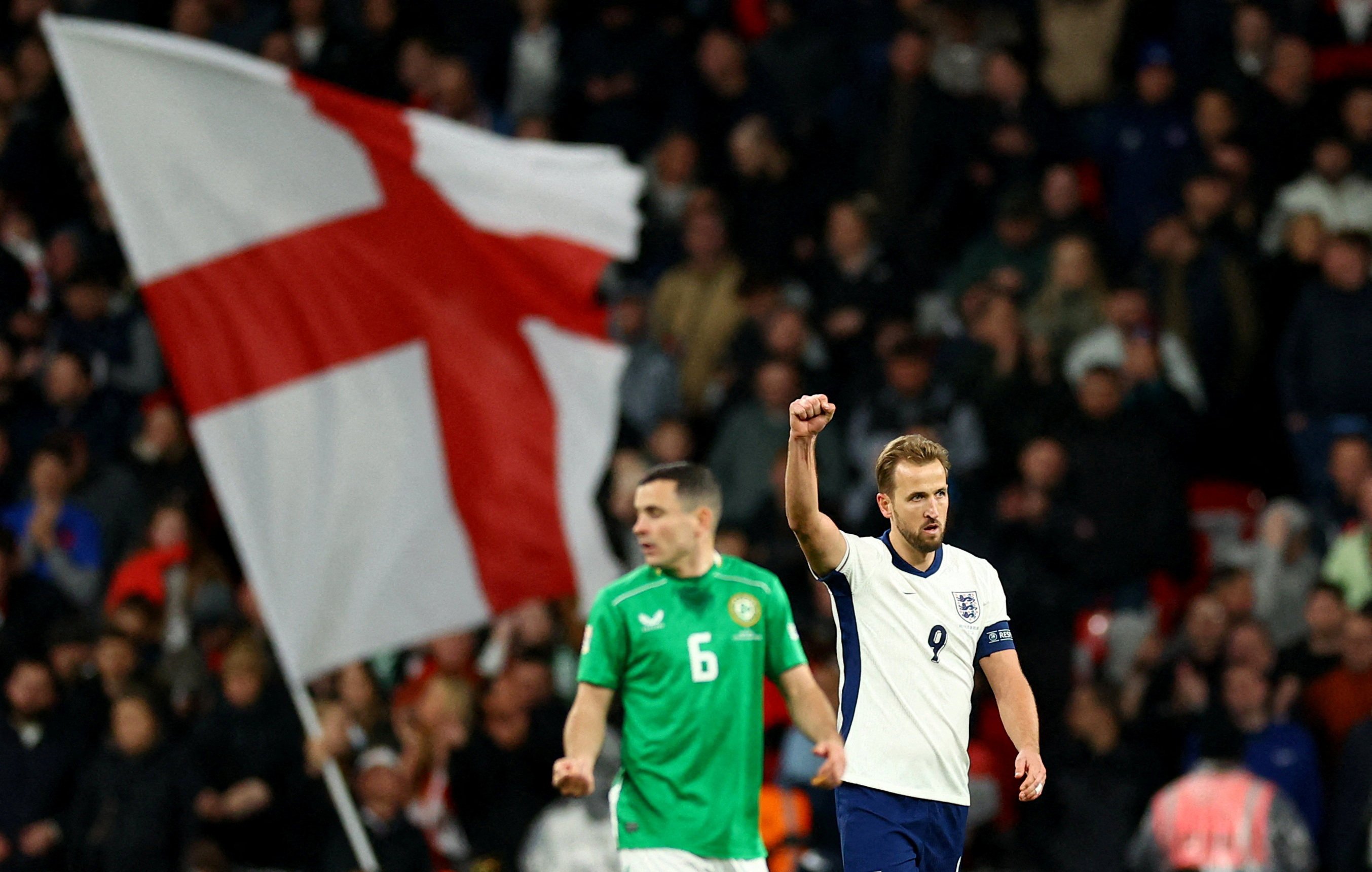 England’s Harry Kane celebrates scoring his side’s first goal against Ireland. Photo: Reuters