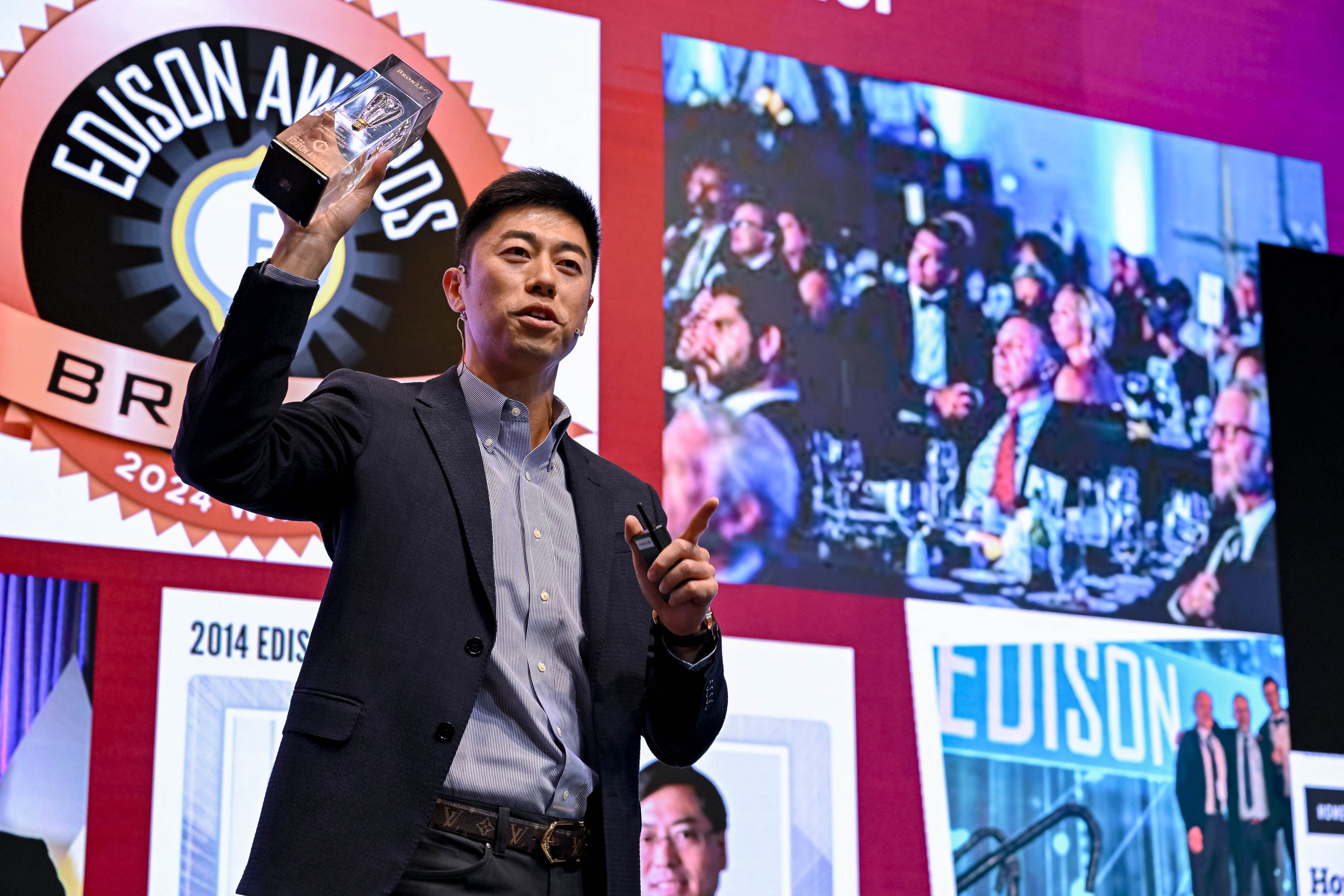 Lawrence Yu, general manager of Lenovo Retail Solutions, celebrates the company’s success during this year’s Edison Awards, honouring excellence in business innovation. Photo: Lenovo
