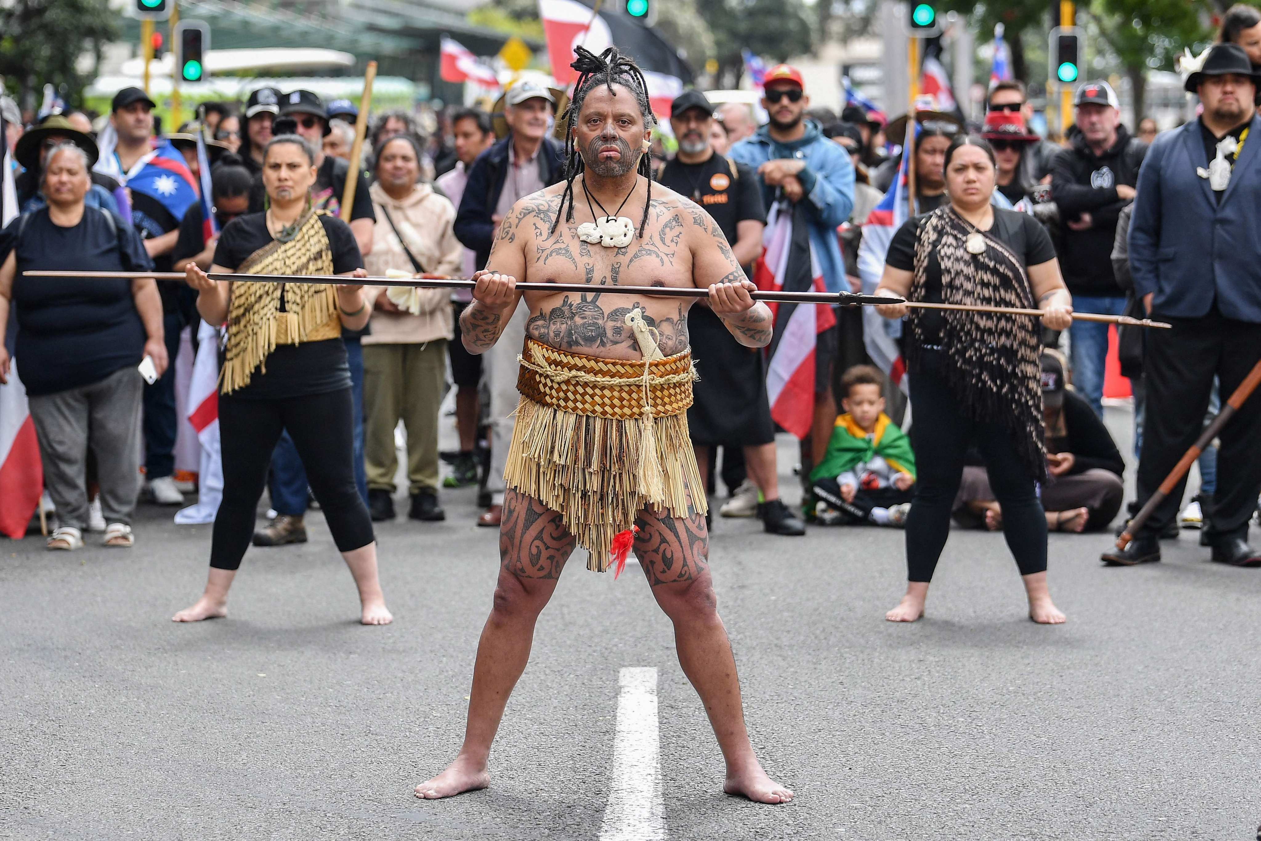 Members of the Maori community and their supporters take part in a protest march in Wellington on Tuesday. More than 35,000 demonstrators poured into the harbourside, police said. Photo: AFP