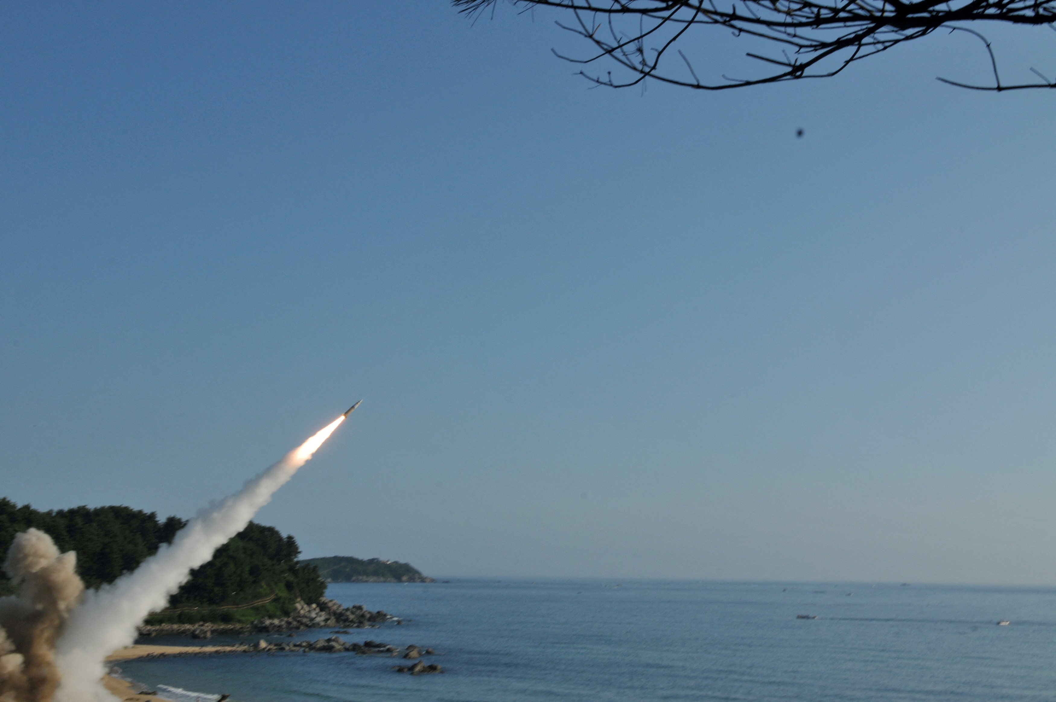 US and South Korean troops fire TACMS missiles and South Korea’s Hyunmoo Missile II, into the waters of the East Sea, off South Korea in July 2017. Photo: Handout/Reutes