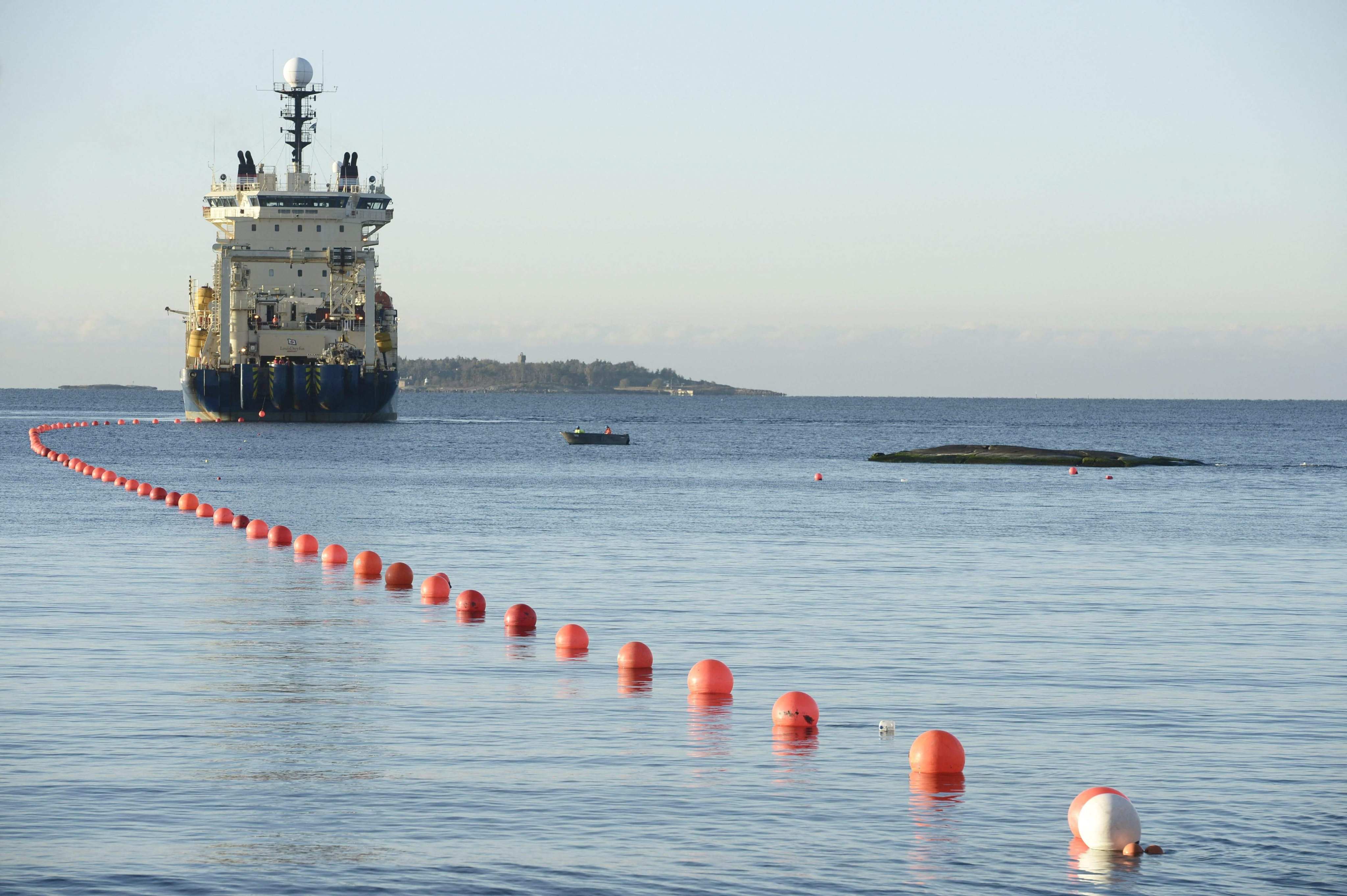 The 1,200km cable connecting Helsinki to the German port of Rostock being laid in 2015. File photo: Lehtikuva via AFP