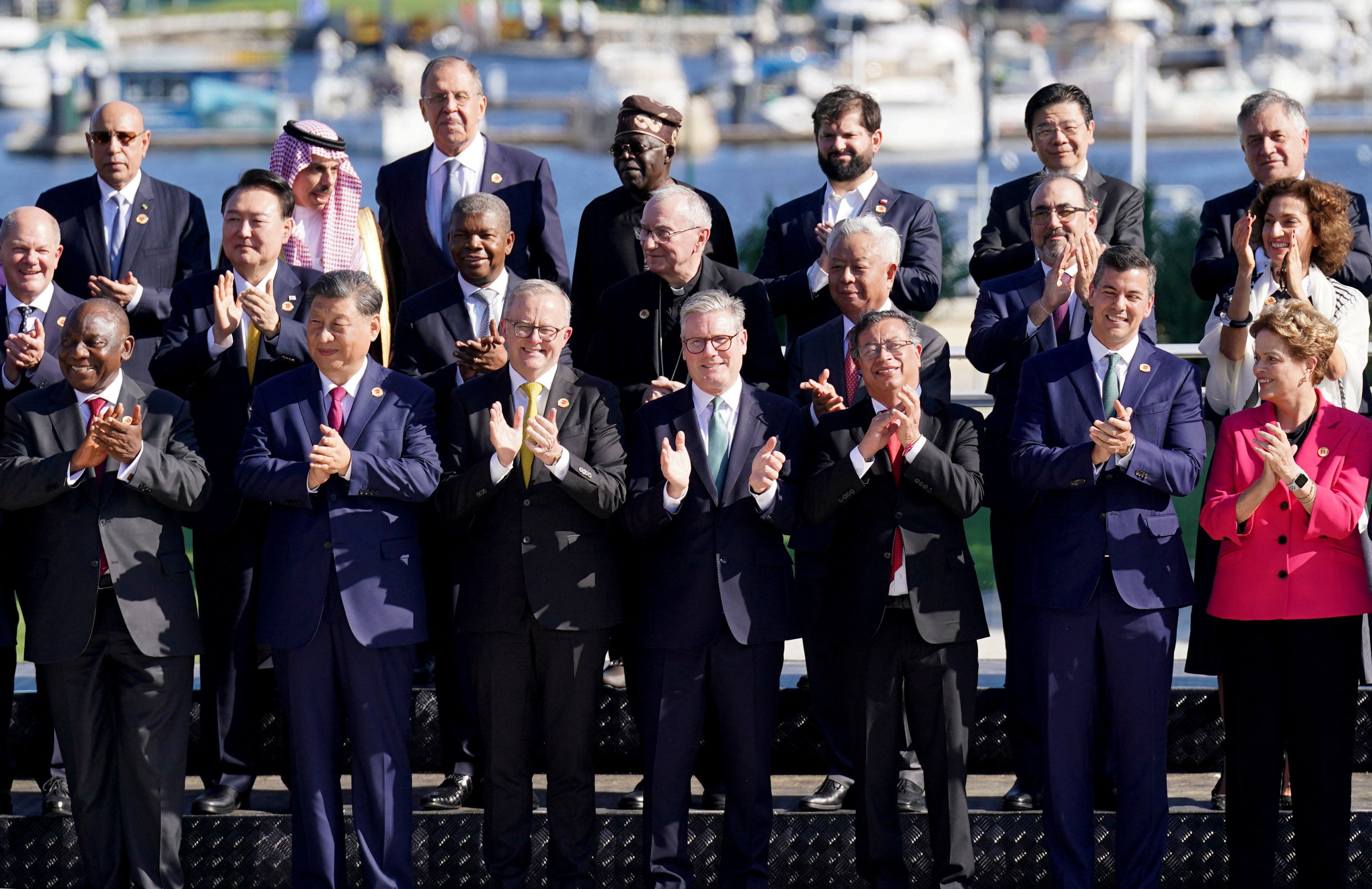 Leaders of the G20 pose for a photo at the G20 summit at the Museum of Modern Art in Rio de Janeiro, Brazil. US President Joe Biden and several other heads of state arrived too late to be included. Photo: Pool via Reuters