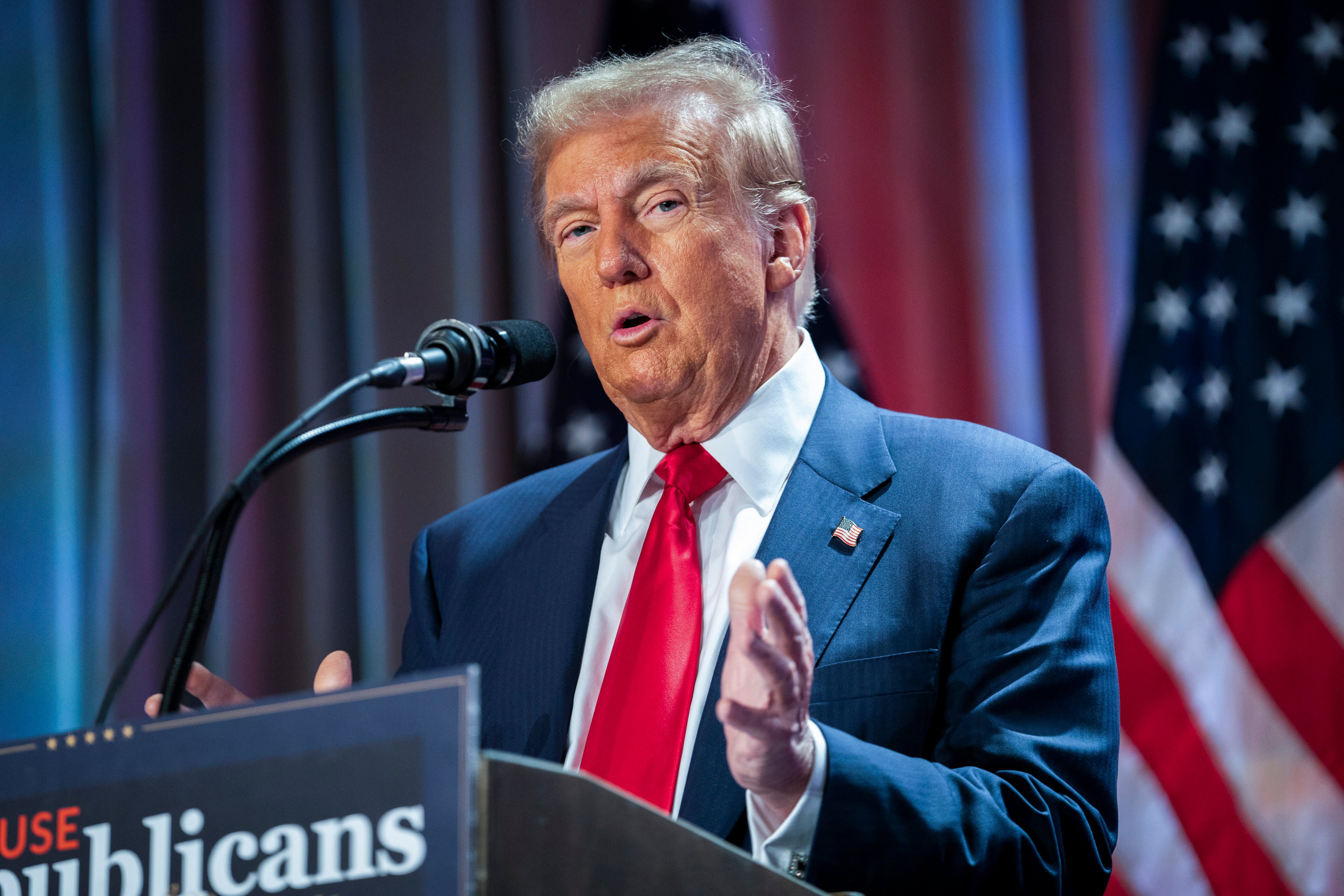 President-elect Donald Trump speaks during a meeting with Republican members of the US House of Representatives in Washington on November 13, 2024. Photo: AP