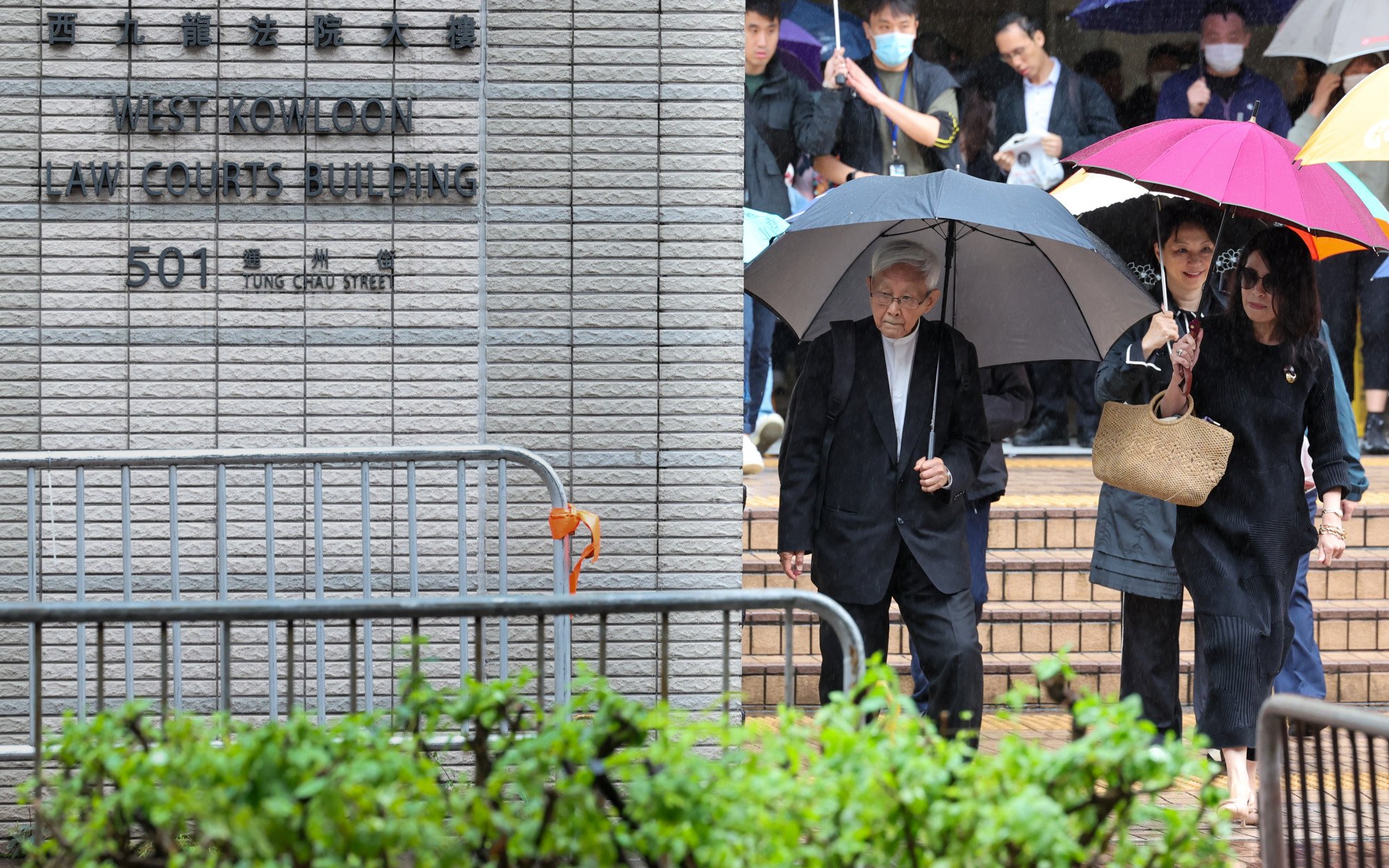 Cardinal Joseph Zen and Jimmy Lai’s wife, Teresa Lai, leave the court on Wednesday. Photo: Dickson Lee