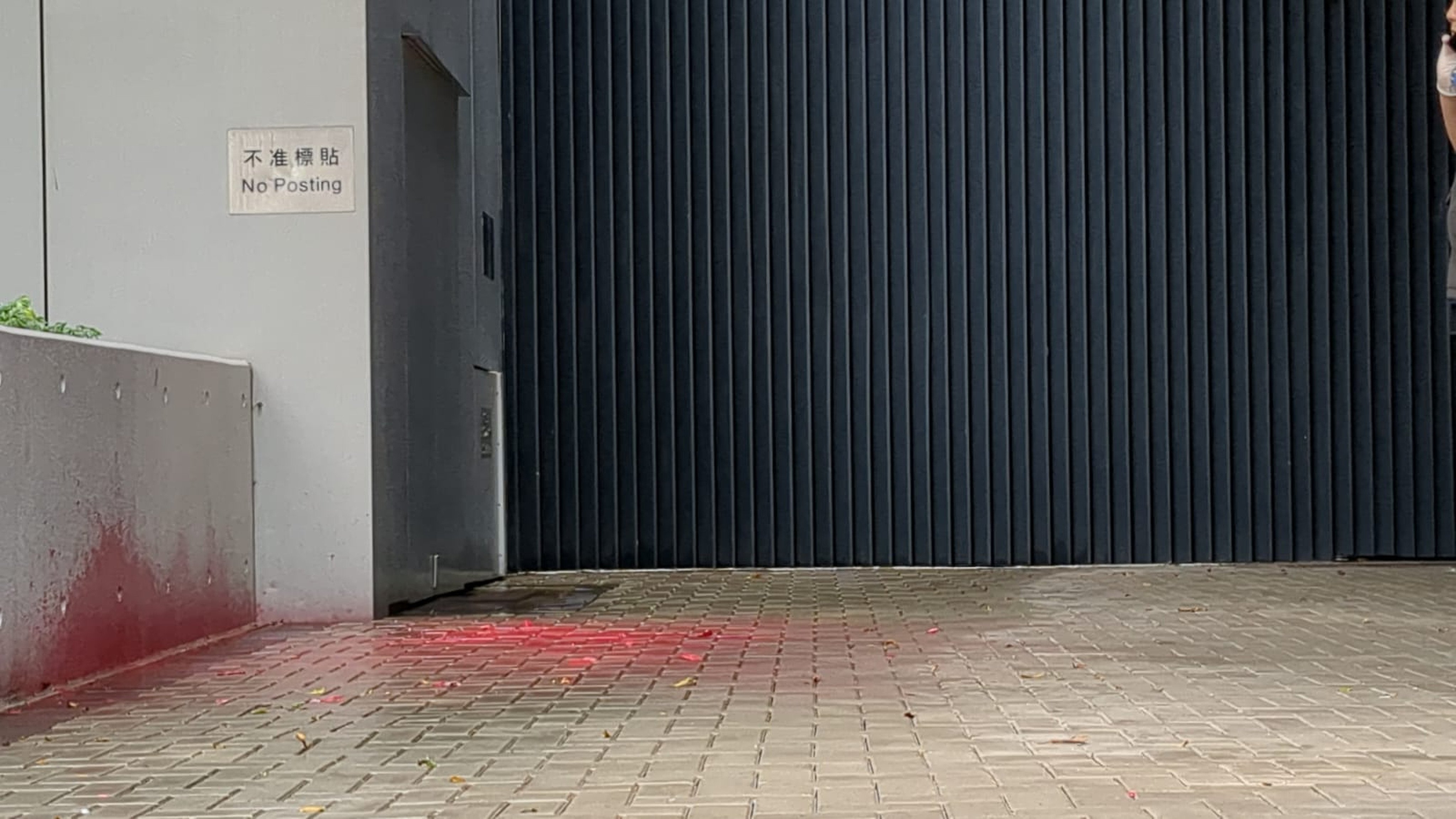 Security personnel called police on Wednesday after discovering red paint had been splashed near a flower bed at government headquarters in Tamar, Admiralty. Photo: Handout