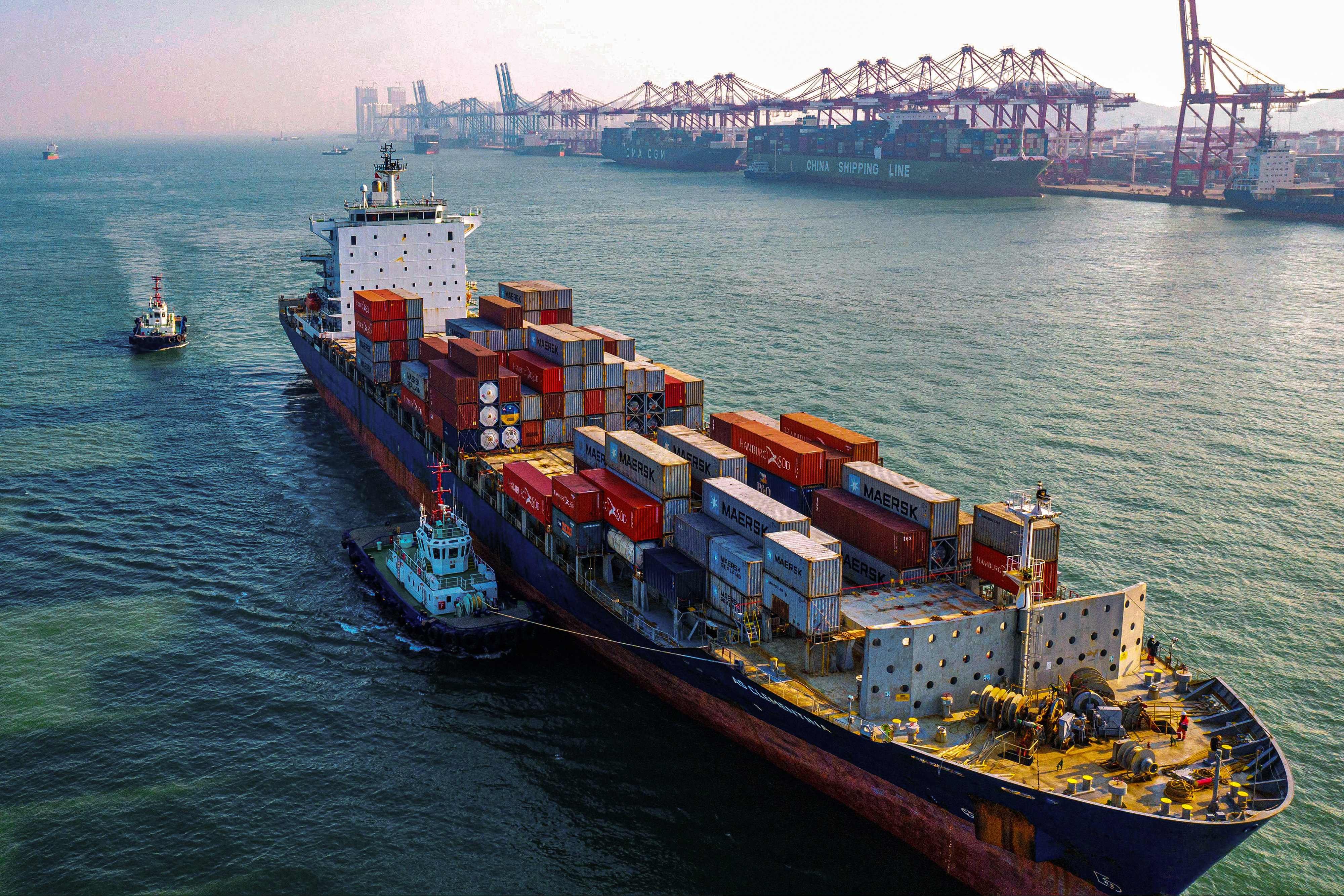 A cargo ship near Qingdao Port. Photo: Agence France Presse 