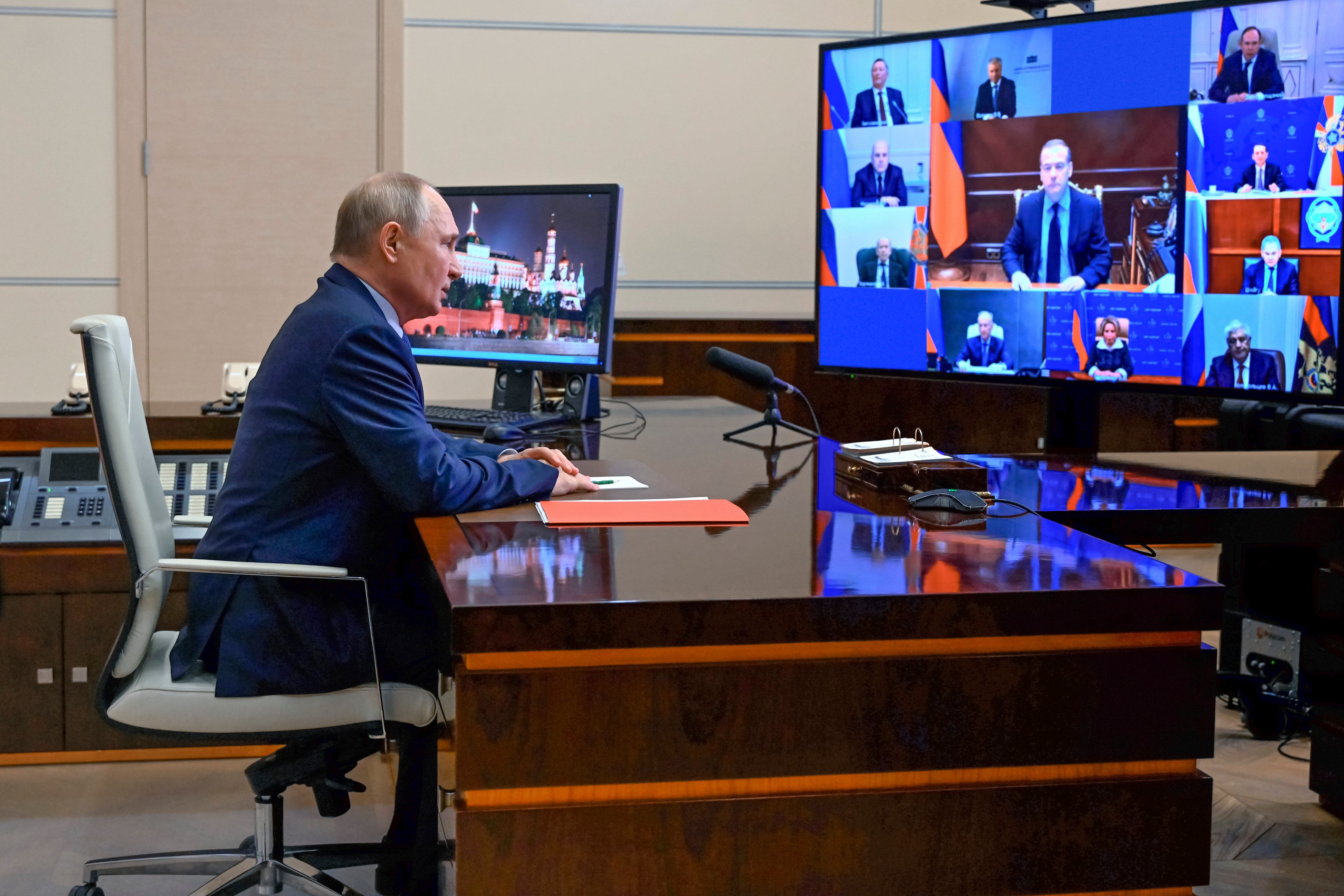 Russian President Vladimir Putin chairs a Security Council meeting earlier this month. Photo: Sputnik via AP